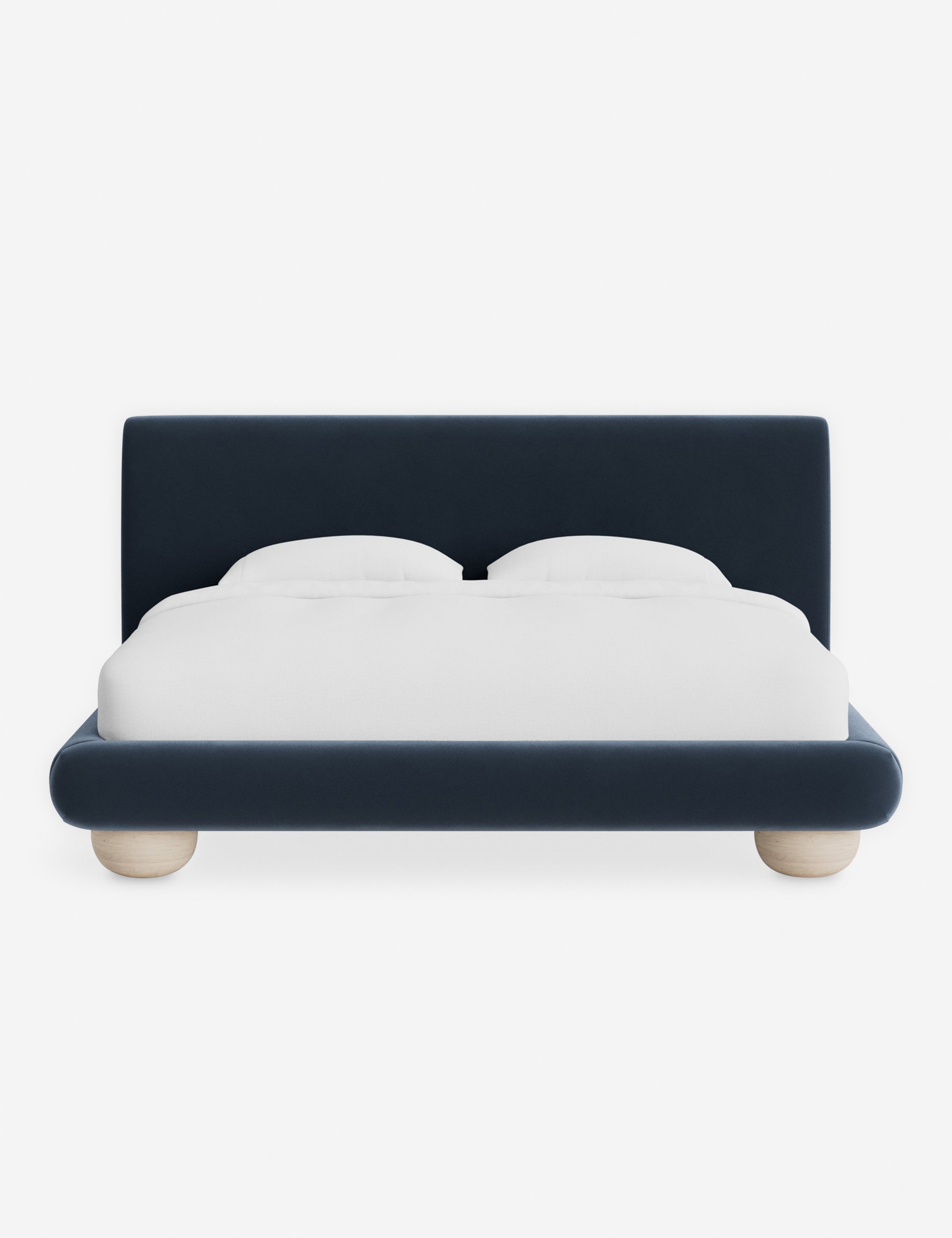 Rivo Platform Bed | Upholstered Frame, Light Wood Grain Base