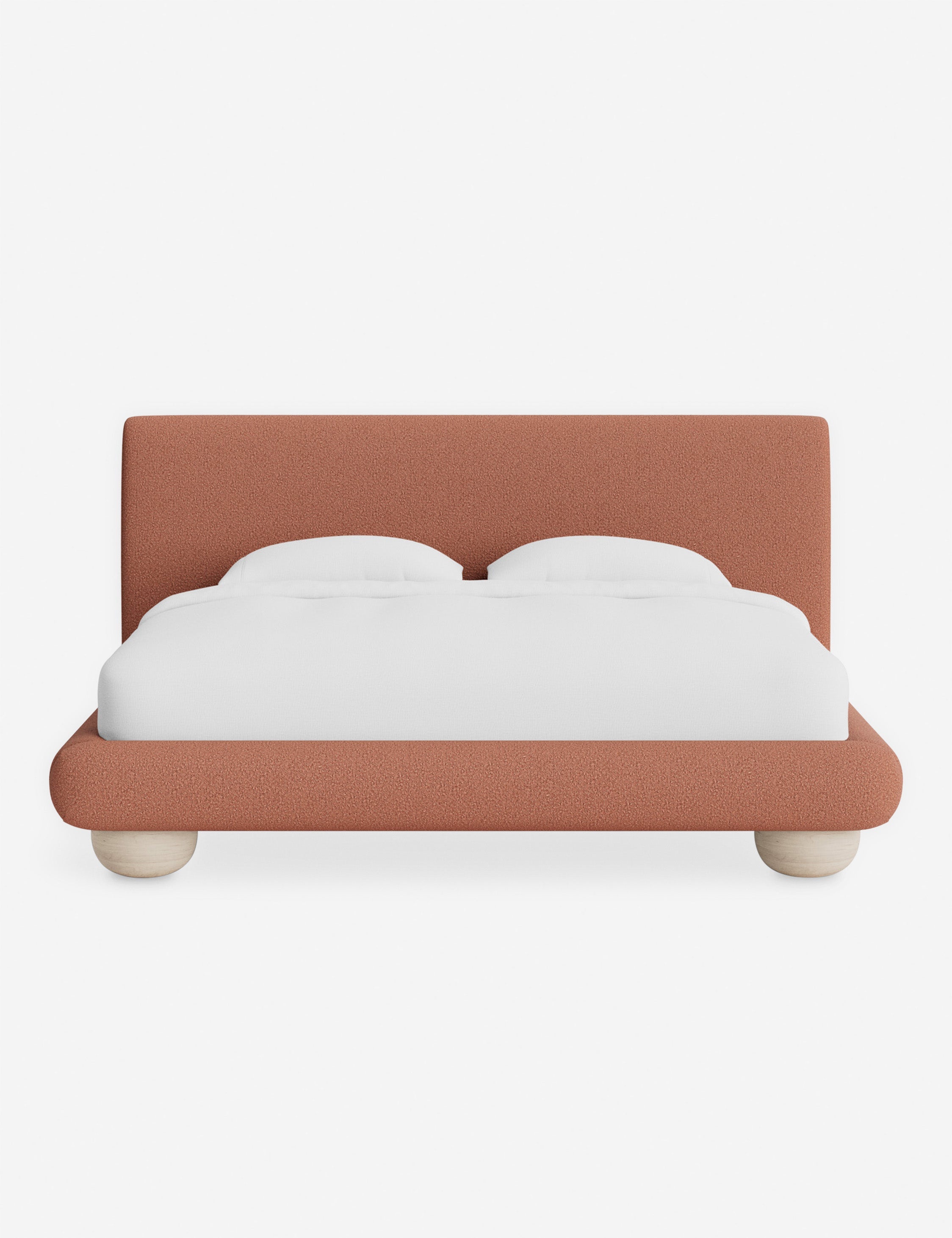 Rivo Platform Bed | Upholstered Frame, Light Wood Grain Base