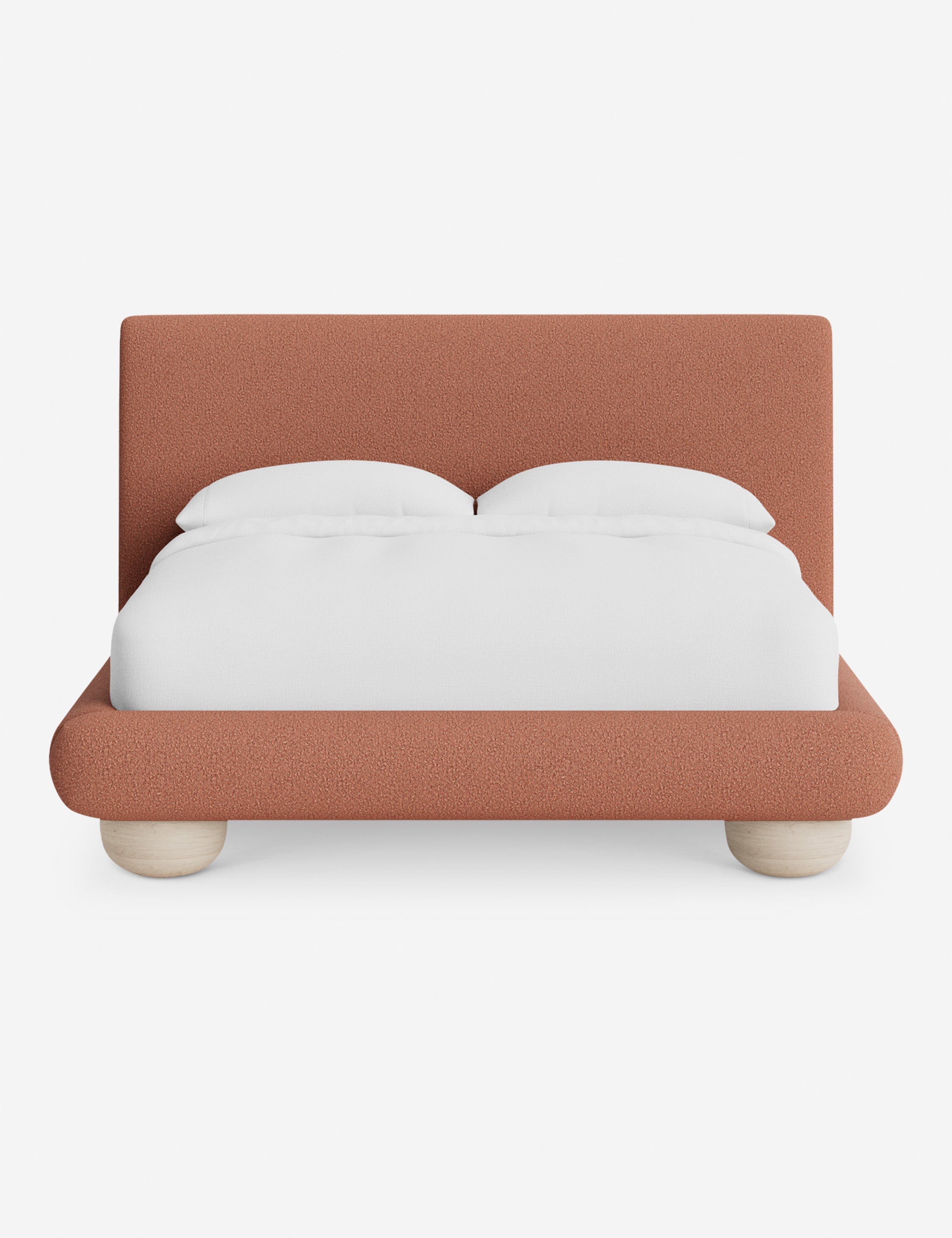 Rivo Platform Bed | Upholstered Frame, Light Wood Grain Base