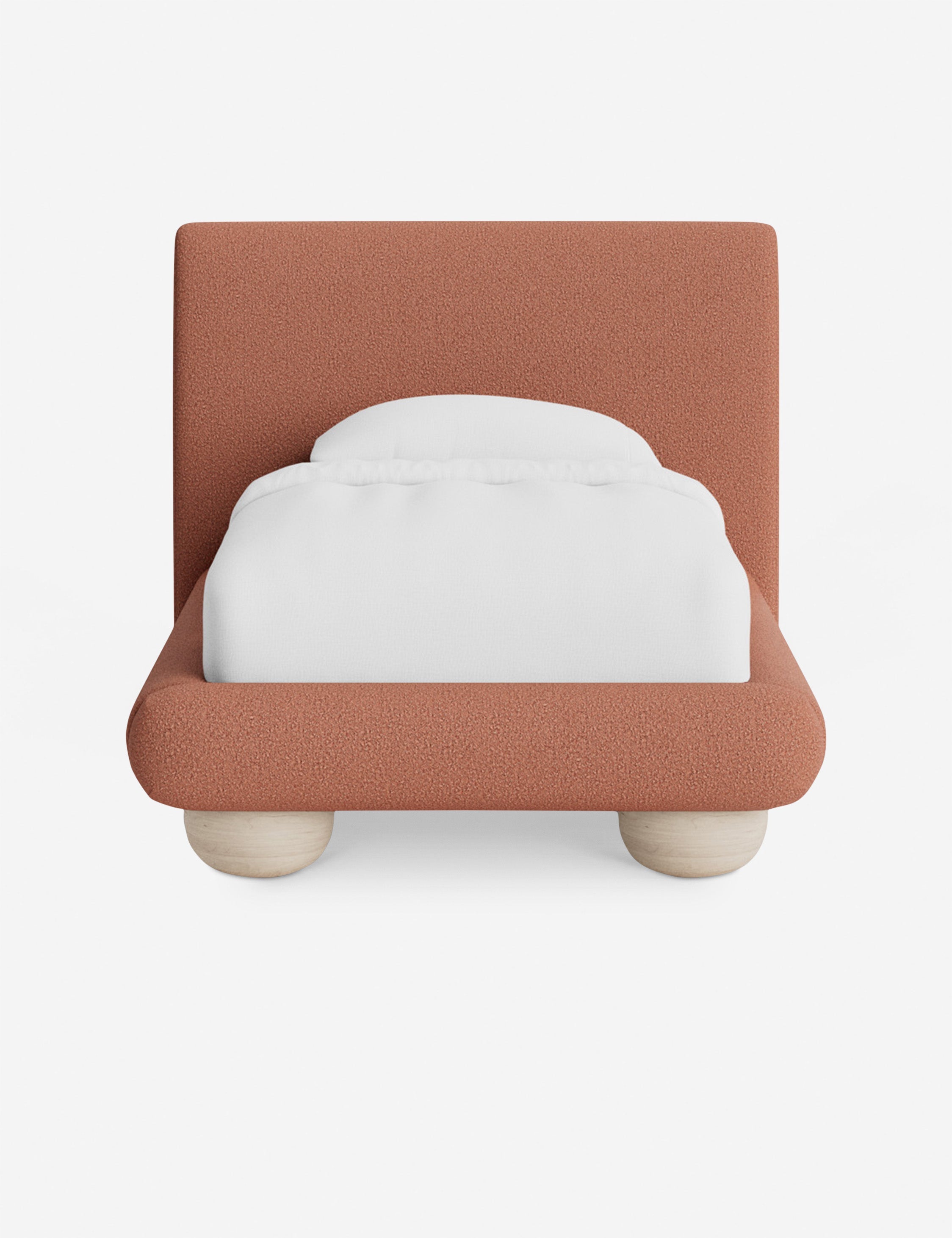 Rivo Platform Bed | Upholstered Frame, Light Wood Grain Base