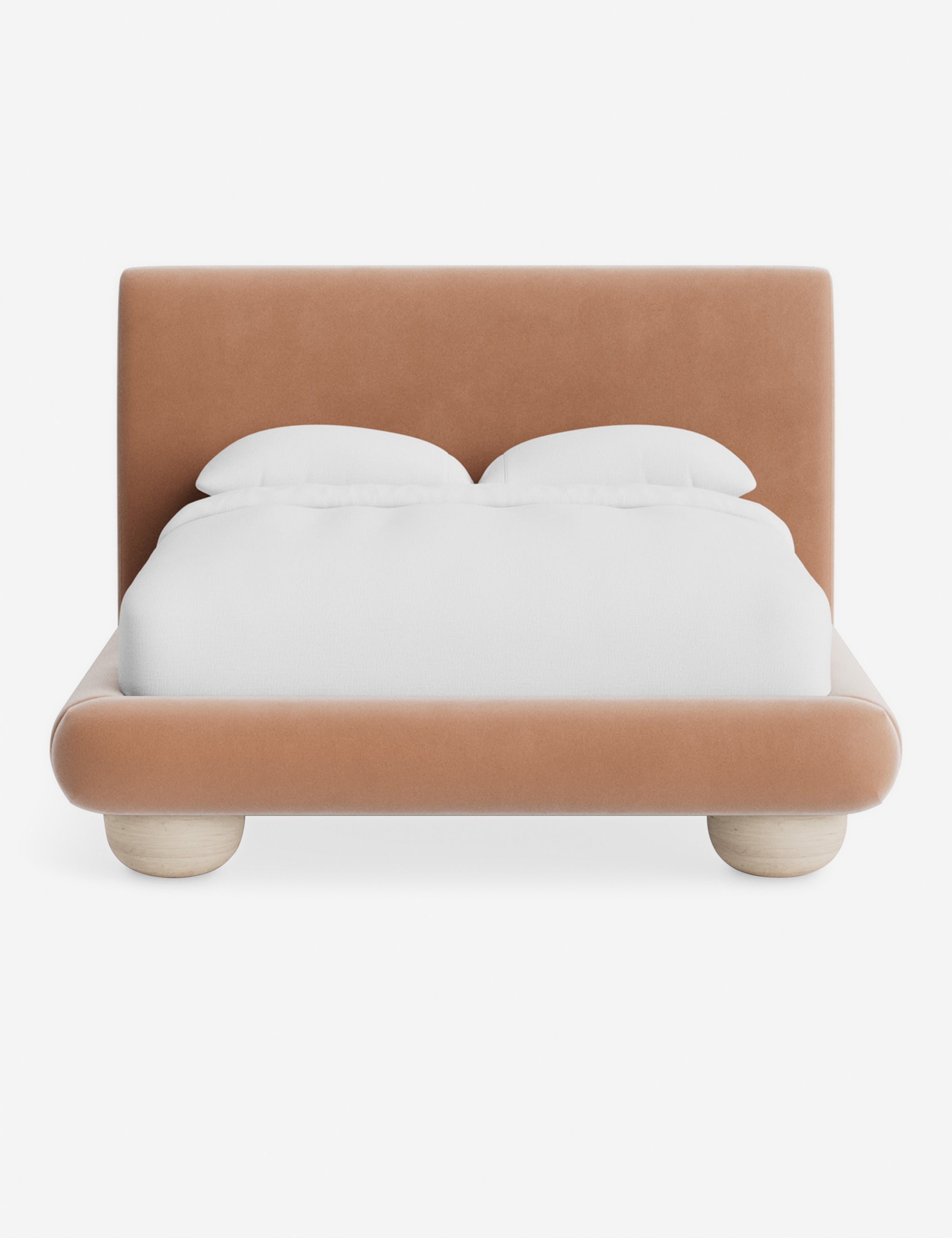 Rivo Platform Bed | Upholstered Frame, Light Wood Grain Base