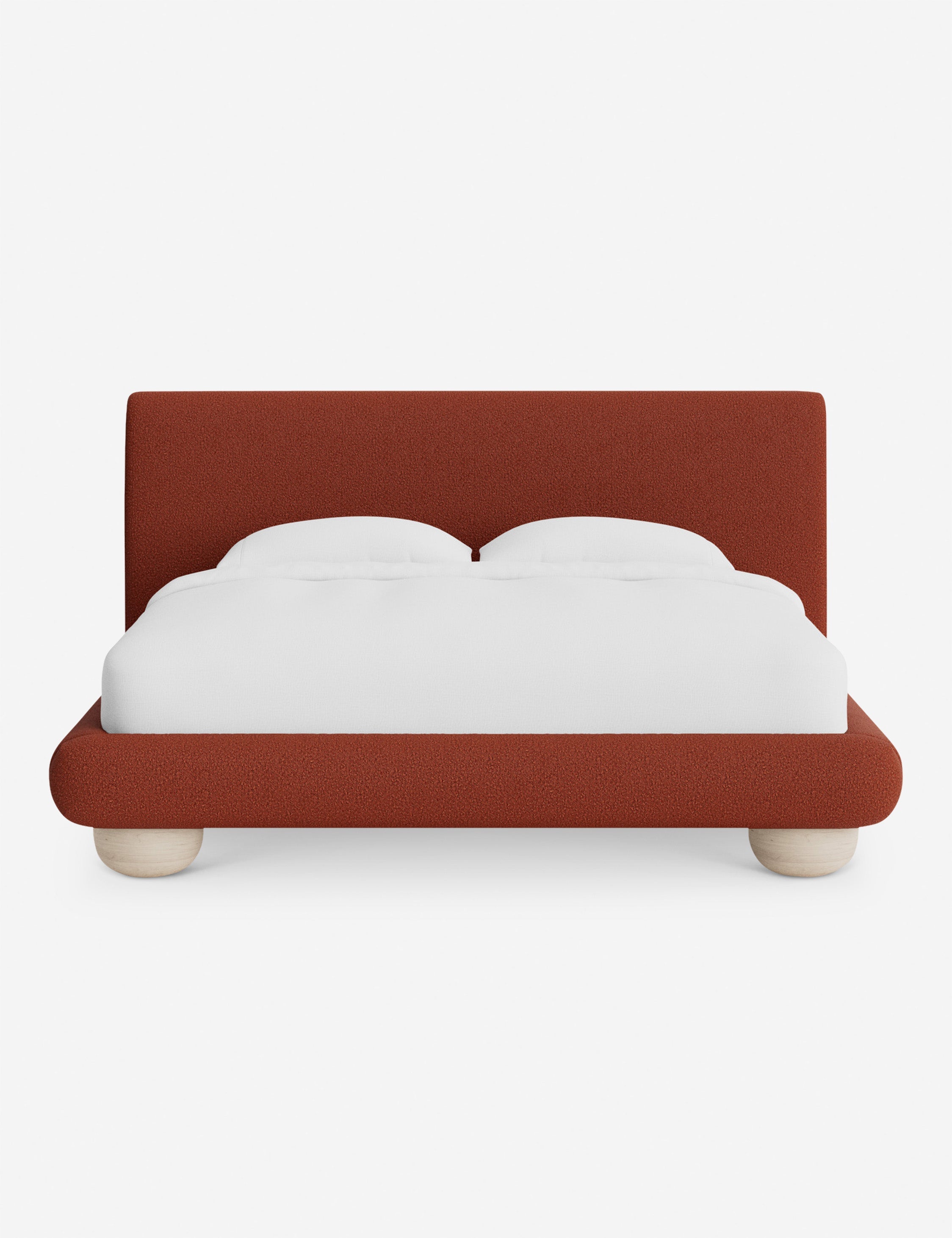 Rivo Platform Bed | Upholstered Frame, Light Wood Grain Base