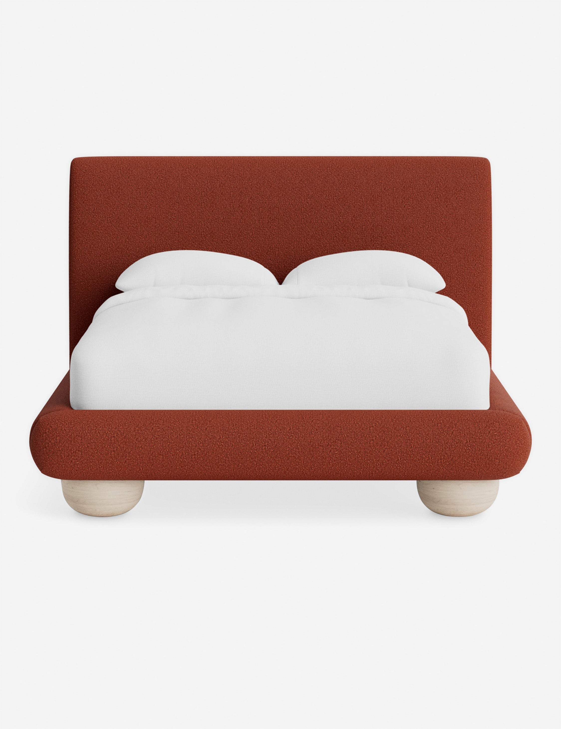 Rivo Platform Bed | Upholstered Frame, Light Wood Grain Base