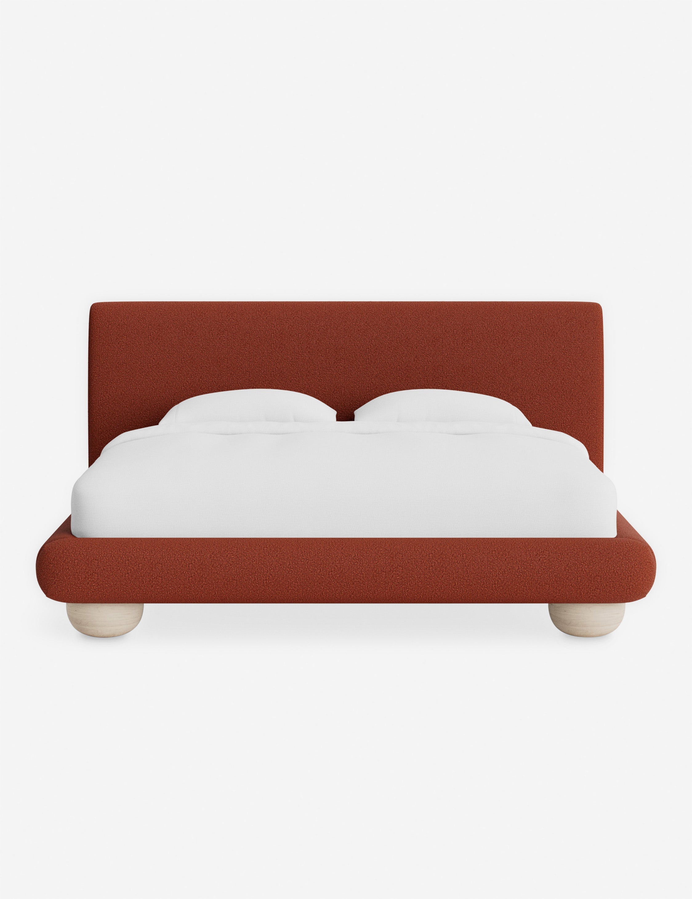 Rivo Platform Bed | Upholstered Frame, Light Wood Grain Base