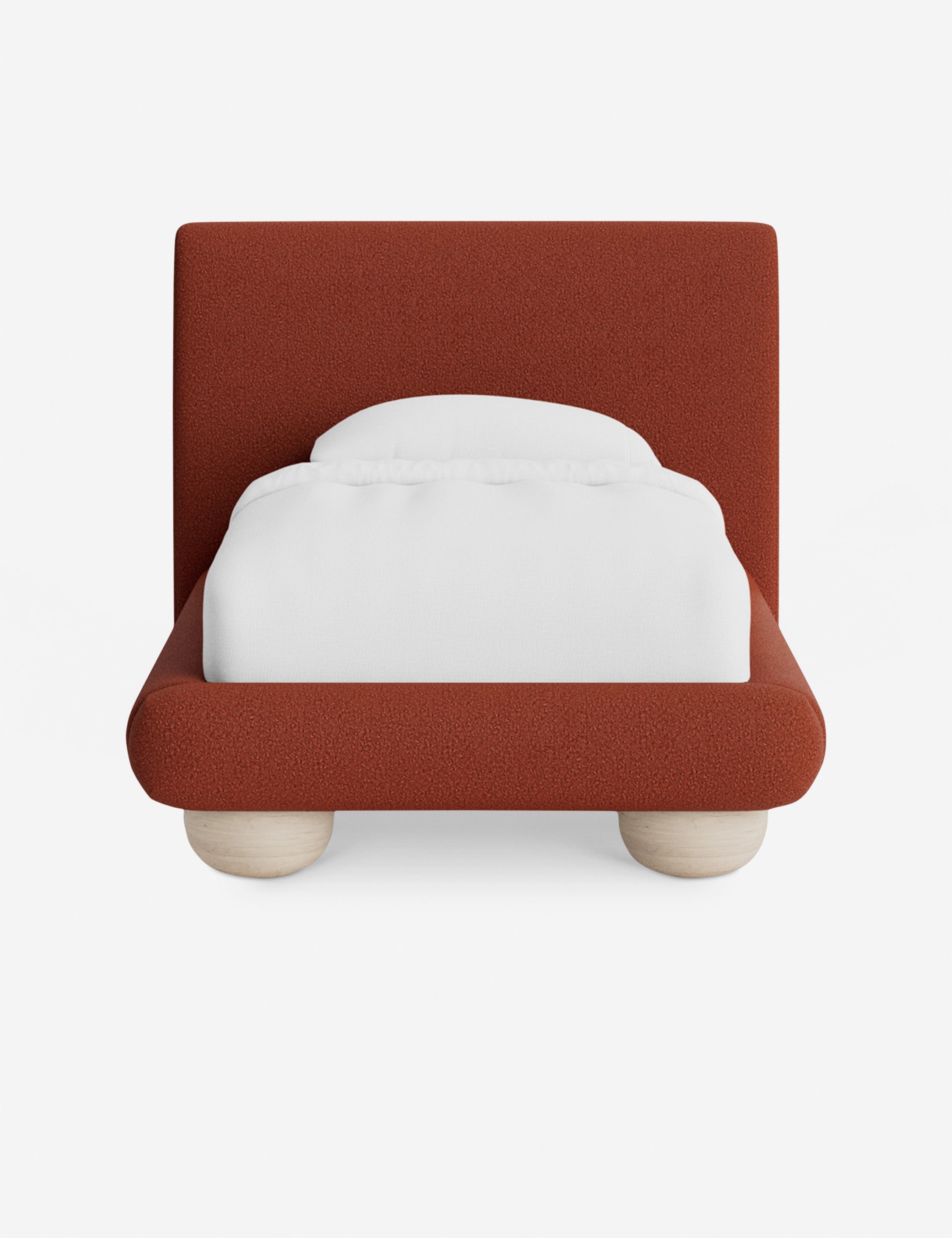 Rivo Platform Bed | Upholstered Frame, Light Wood Grain Base