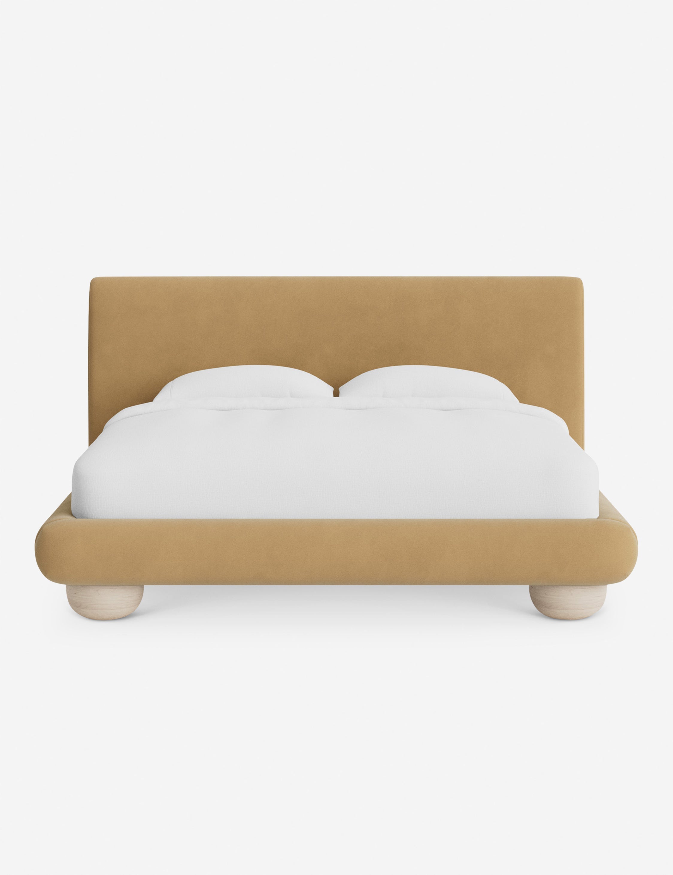 Rivo Platform Bed | Upholstered Frame, Light Wood Grain Base