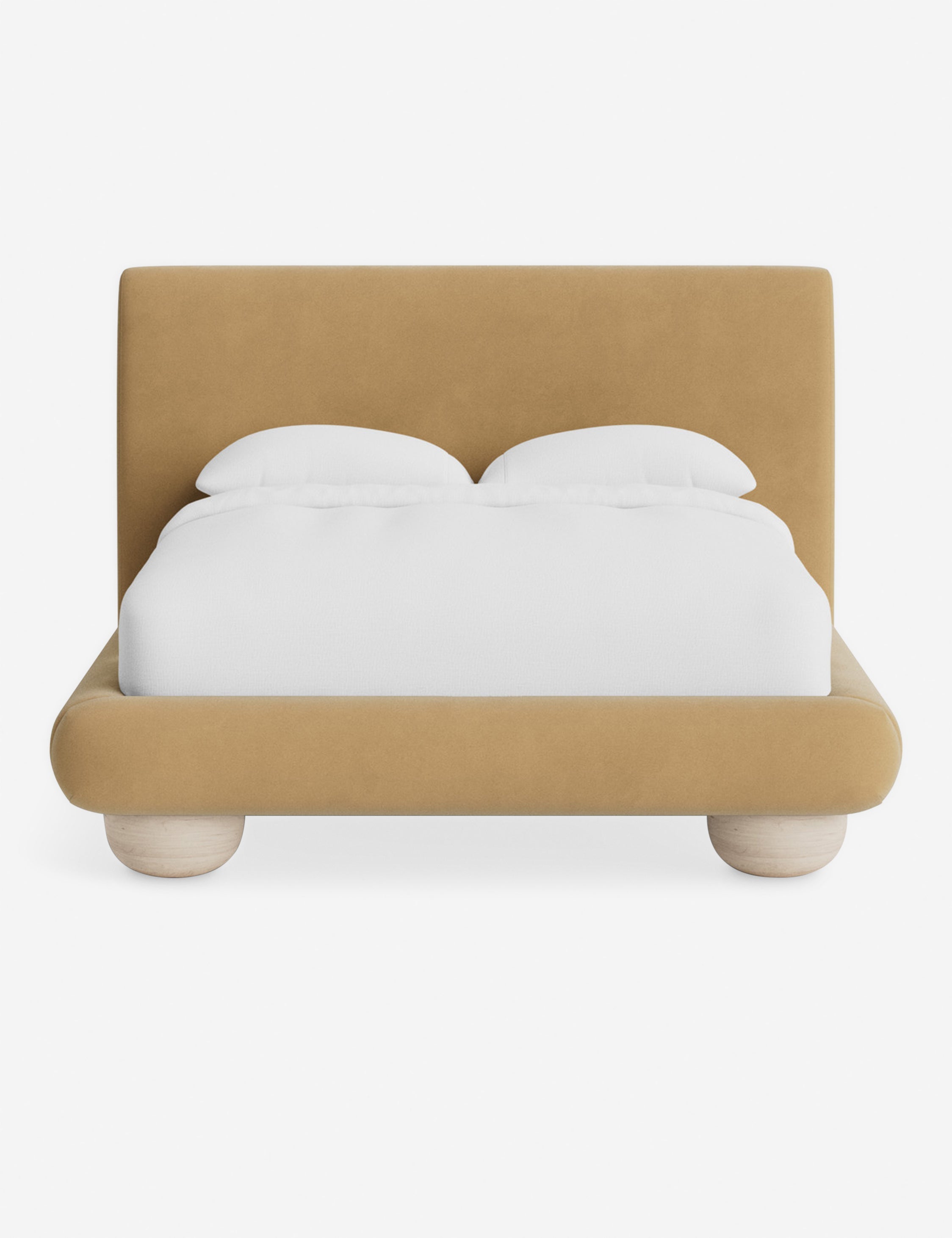 Rivo Platform Bed | Upholstered Frame, Light Wood Grain Base