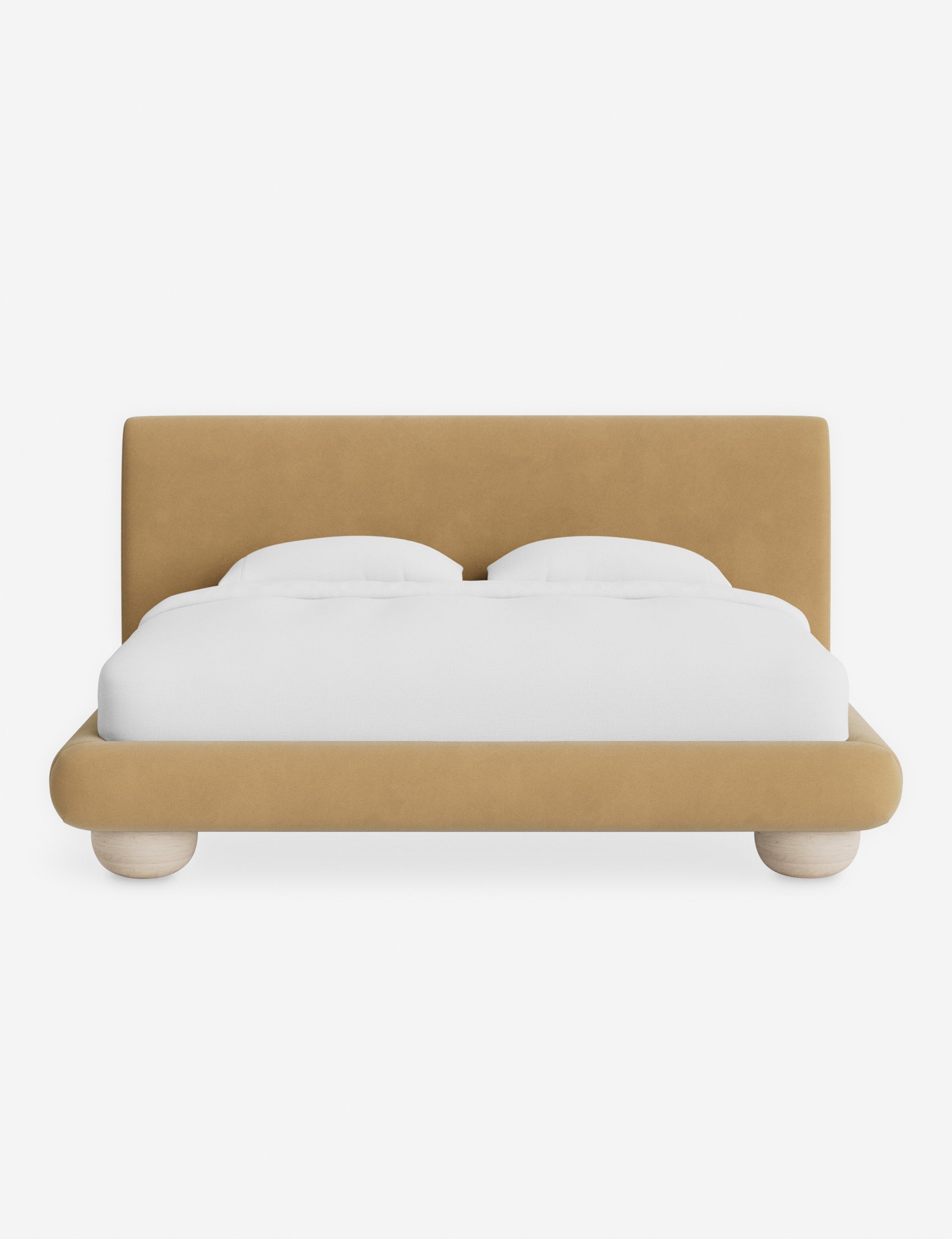 Rivo Platform Bed | Upholstered Frame, Light Wood Grain Base