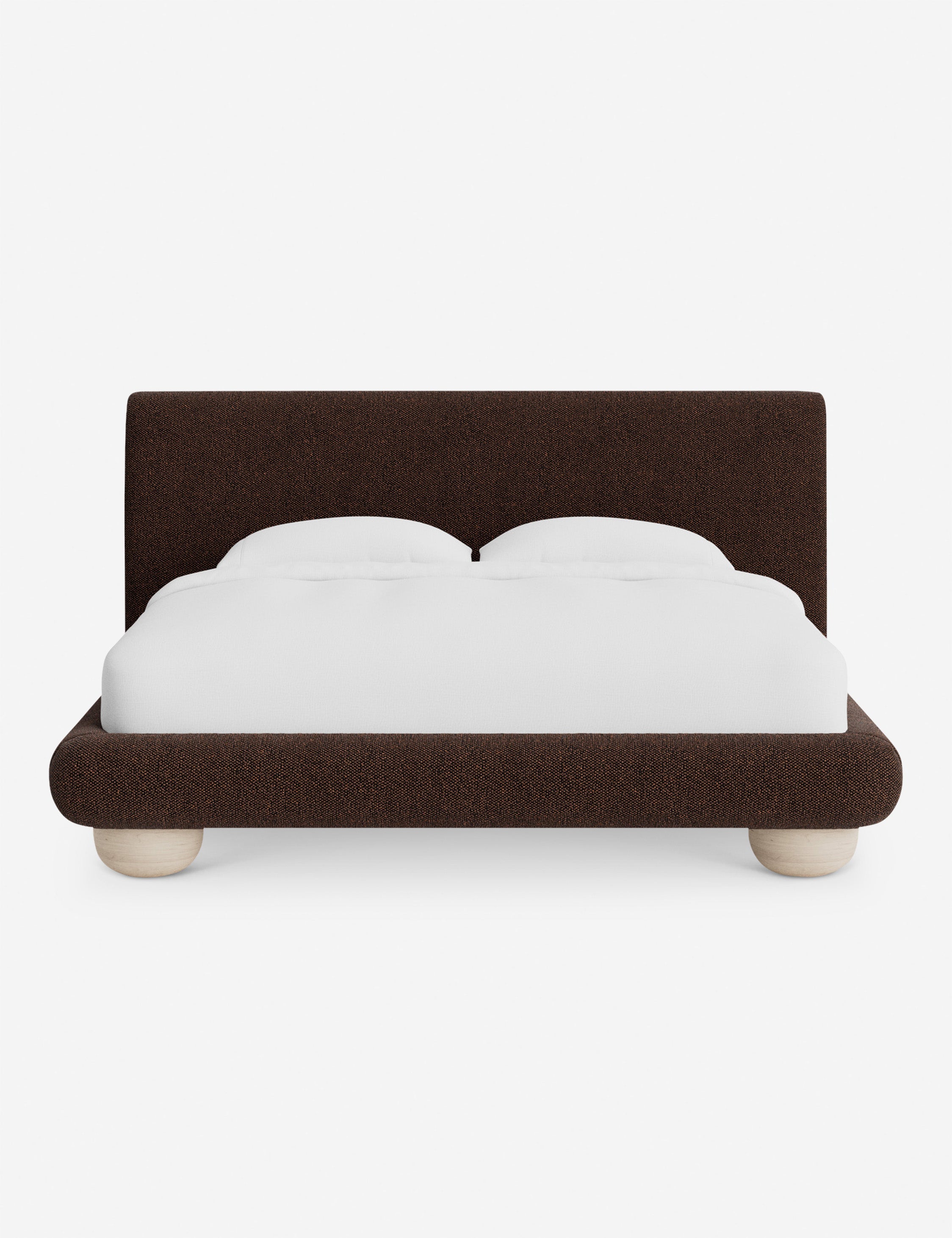 Rivo Platform Bed | Upholstered Frame, Light Wood Grain Base