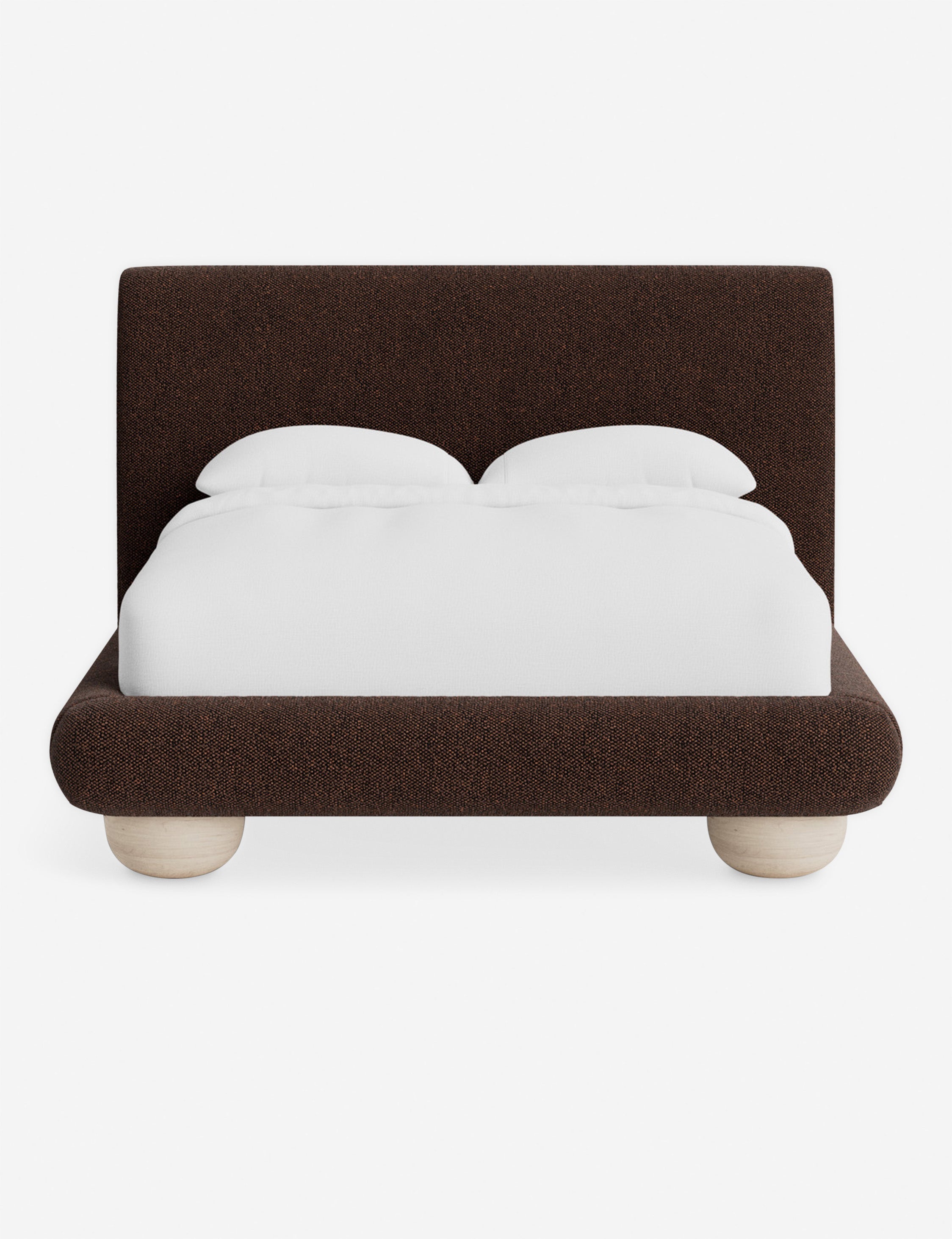 Rivo Platform Bed | Upholstered Frame, Light Wood Grain Base