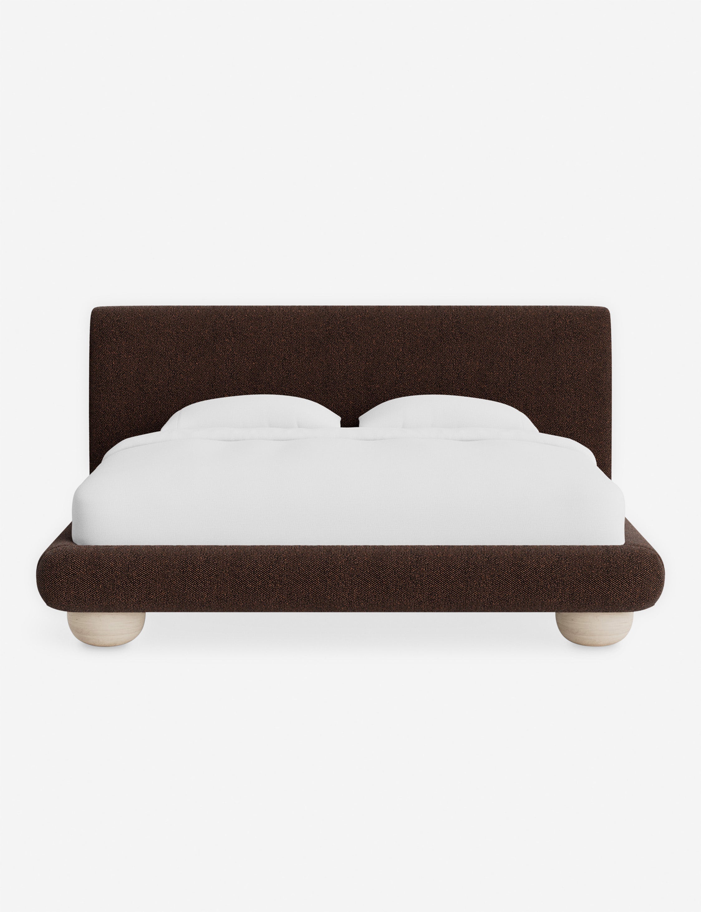 Rivo Platform Bed | Upholstered Frame, Light Wood Grain Base