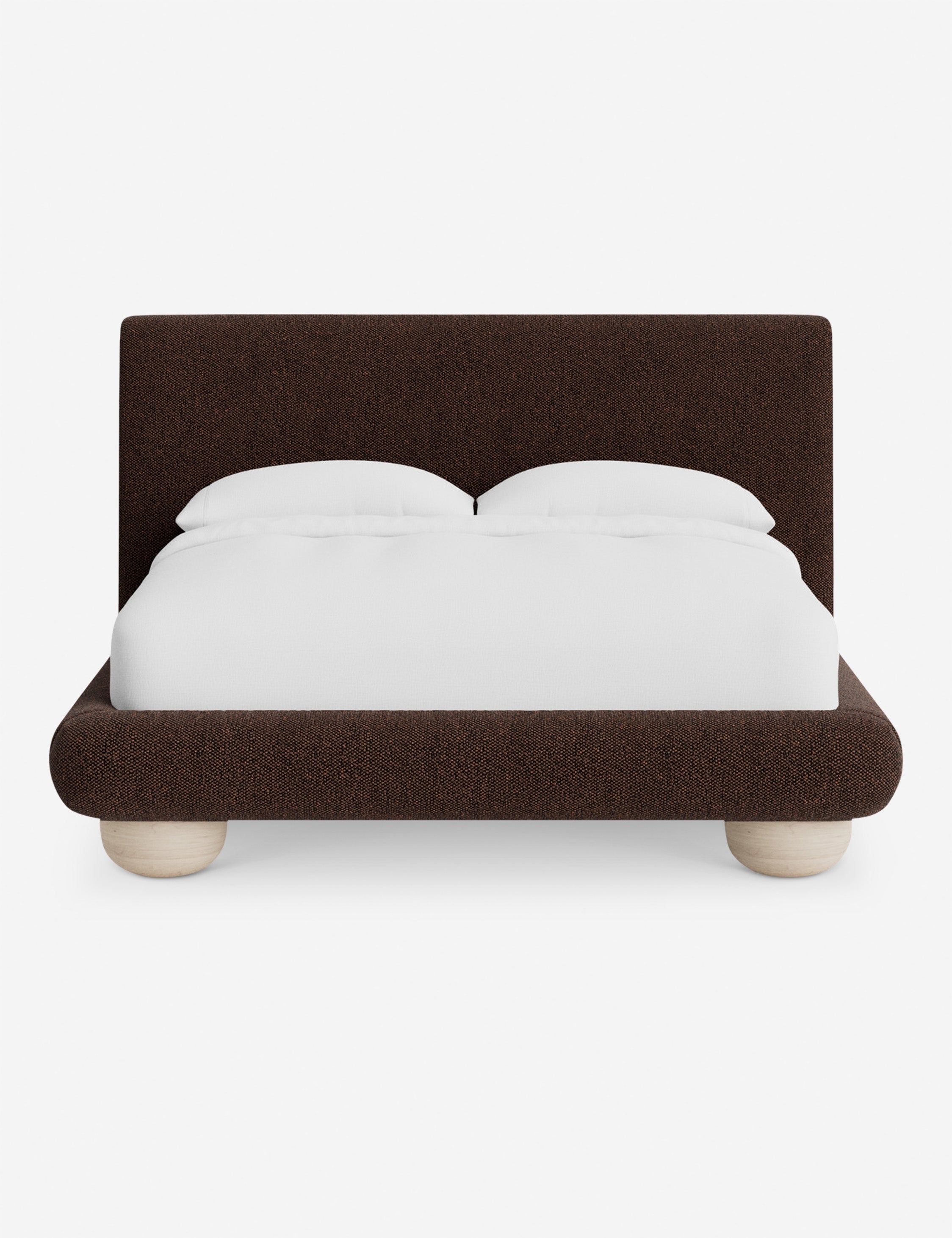 Rivo Platform Bed | Upholstered Frame, Light Wood Grain Base