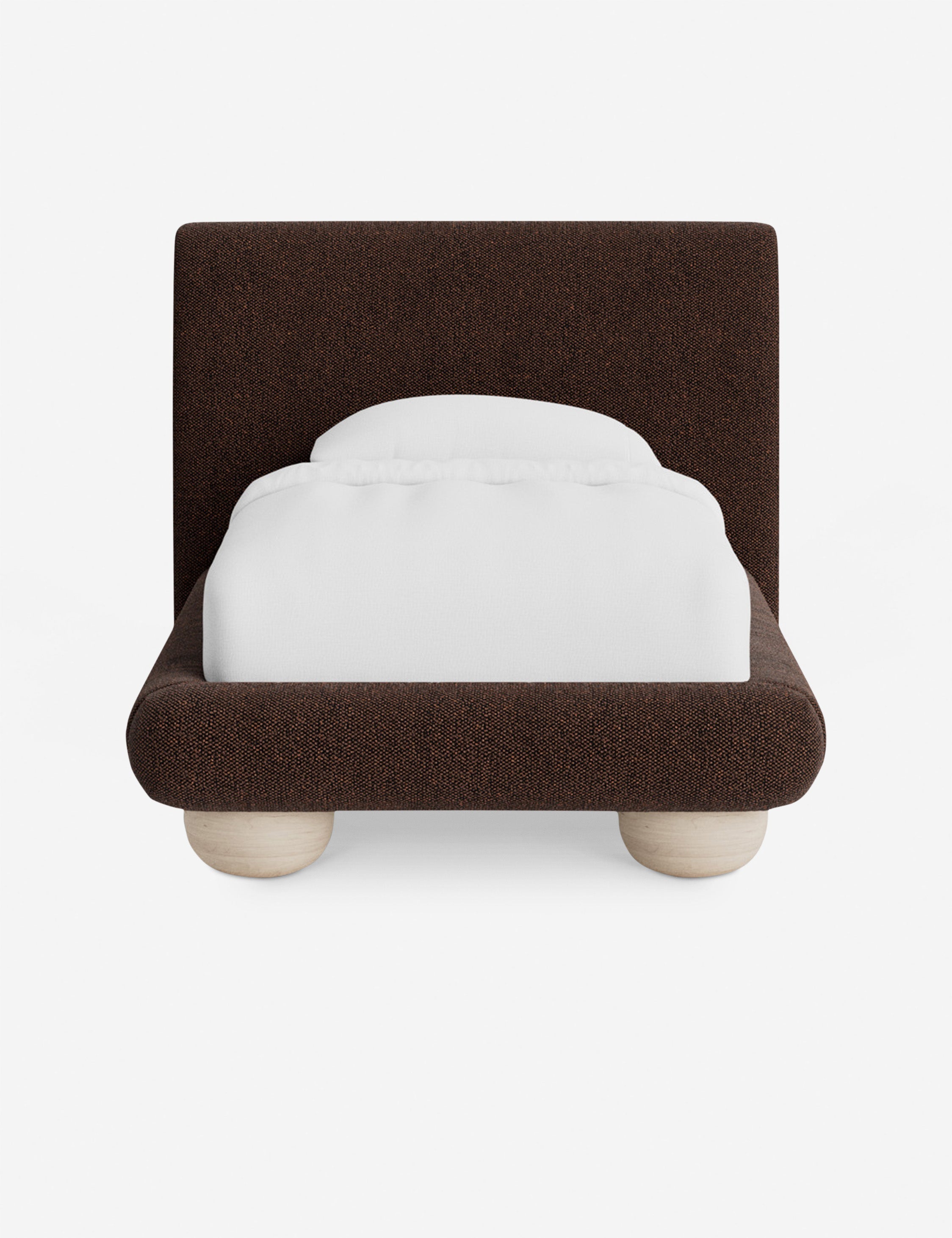 Rivo Platform Bed | Upholstered Frame, Light Wood Grain Base