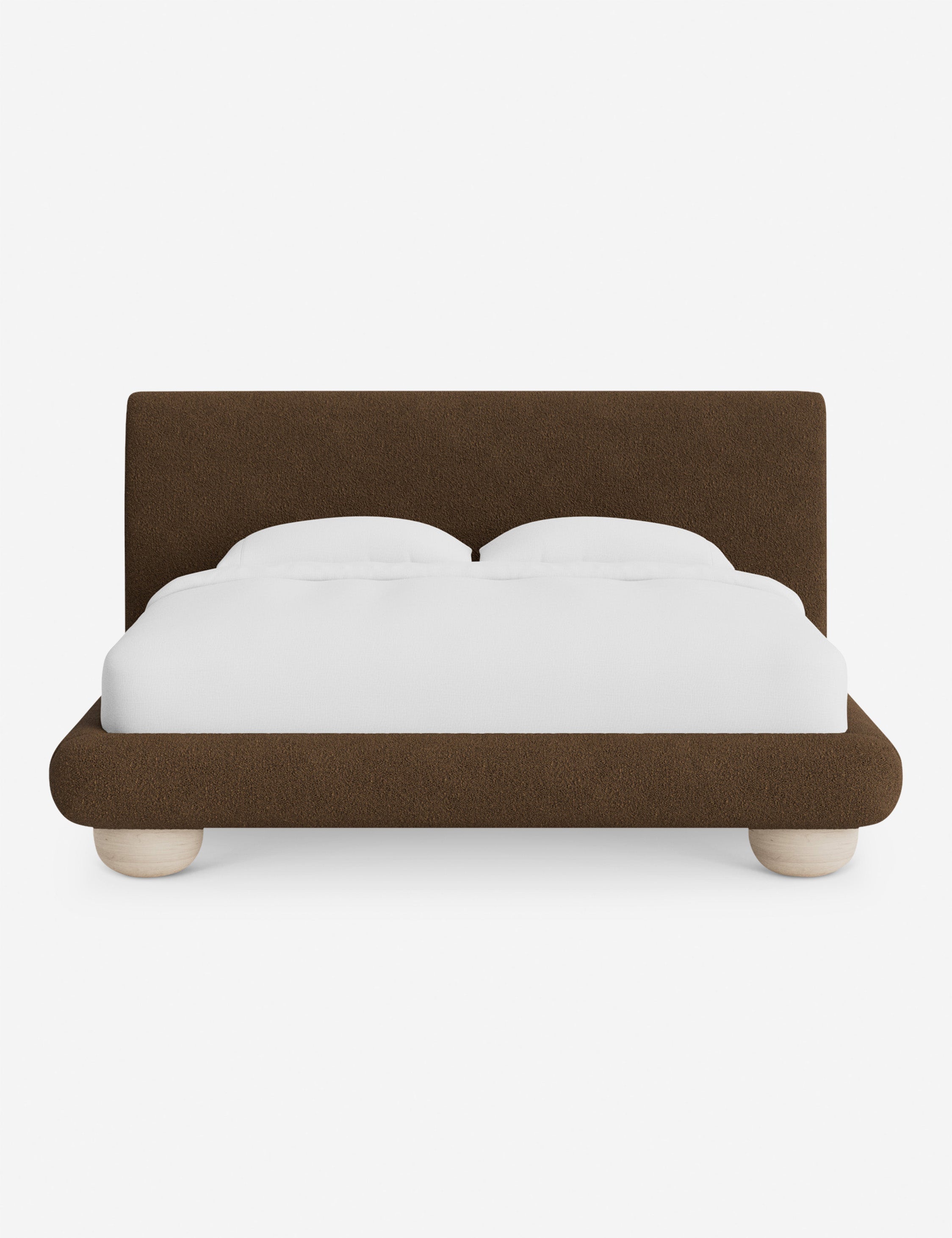 Rivo Platform Bed | Upholstered Frame, Light Wood Grain Base