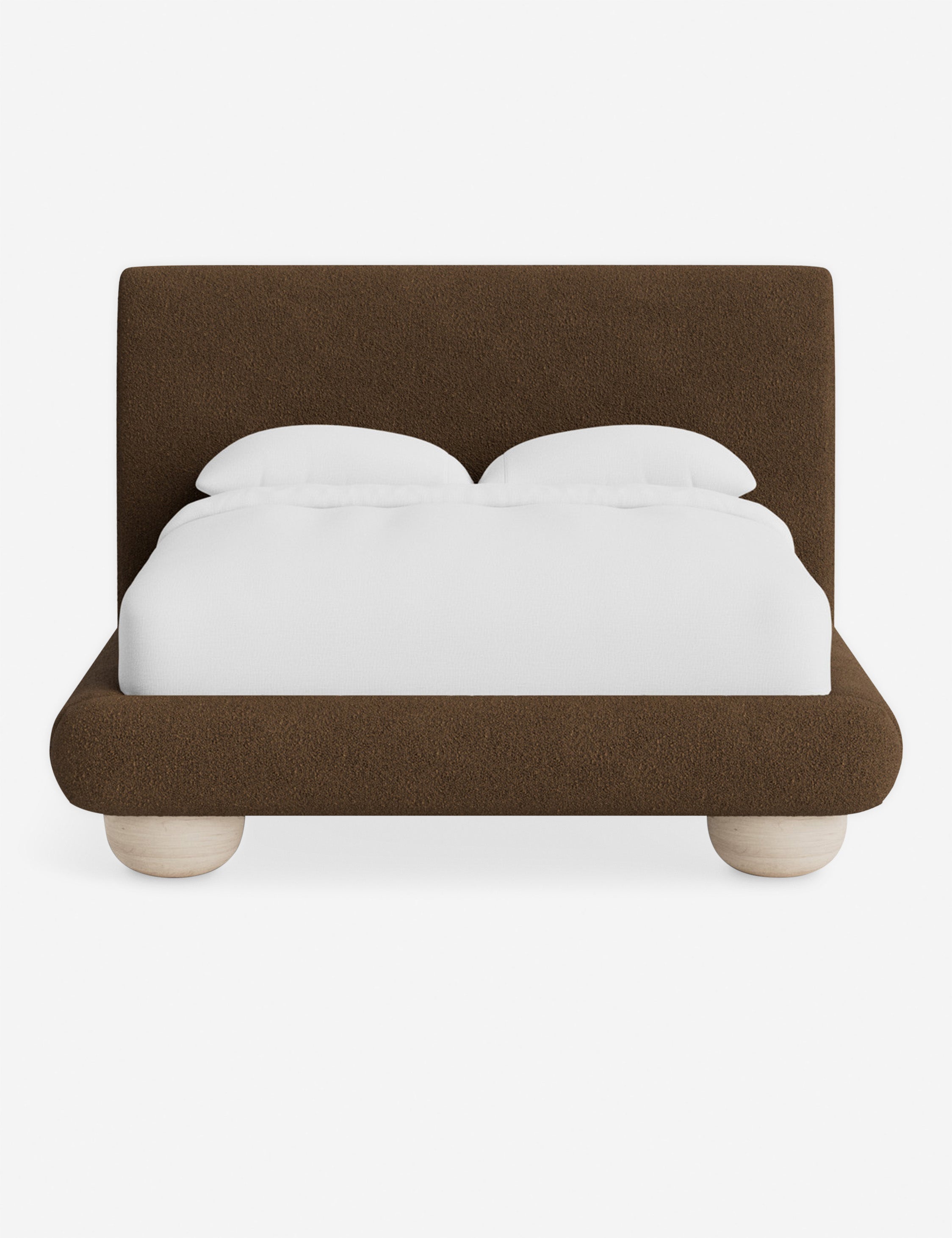 Rivo Platform Bed | Upholstered Frame, Light Wood Grain Base