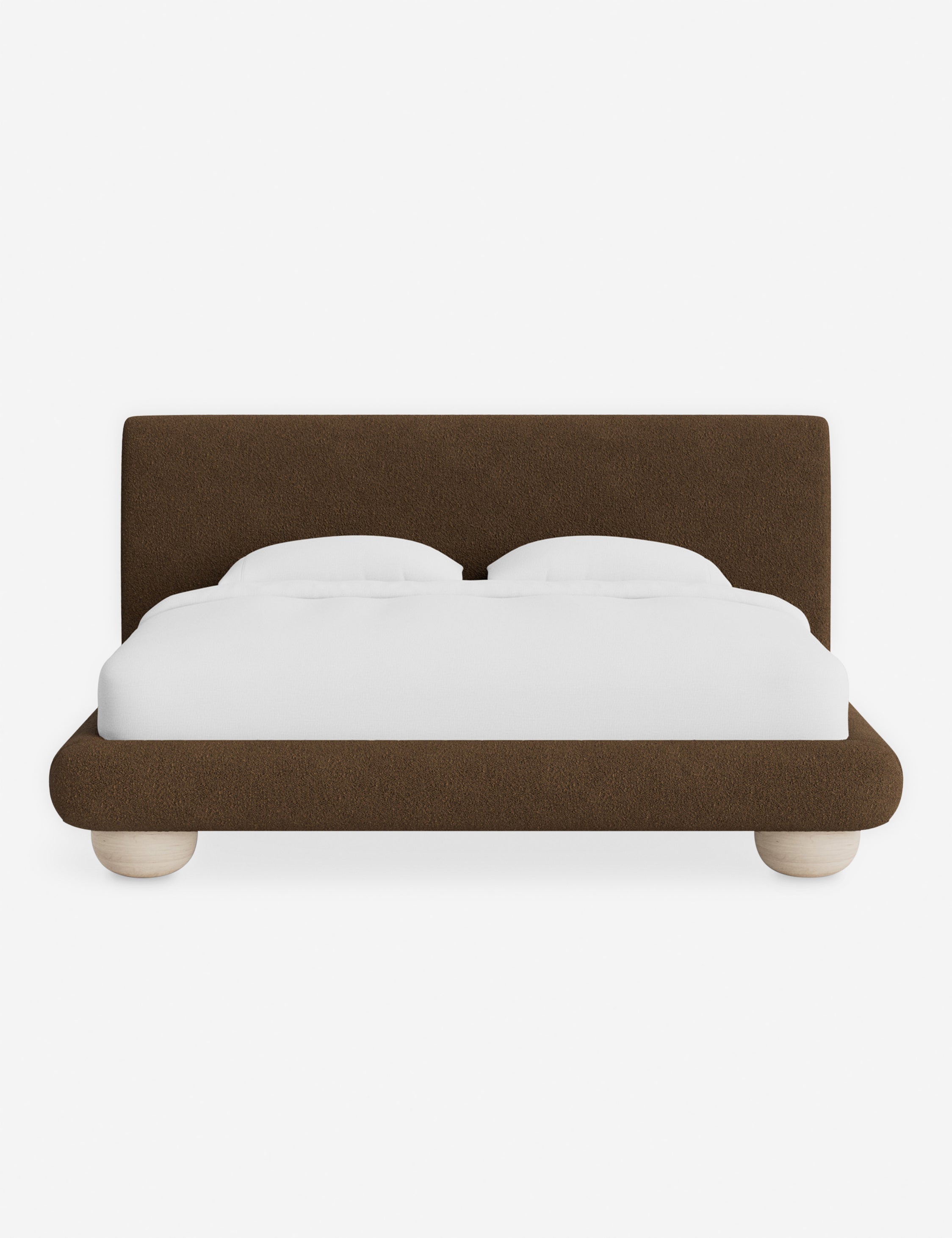 Rivo Platform Bed | Upholstered Frame, Light Wood Grain Base