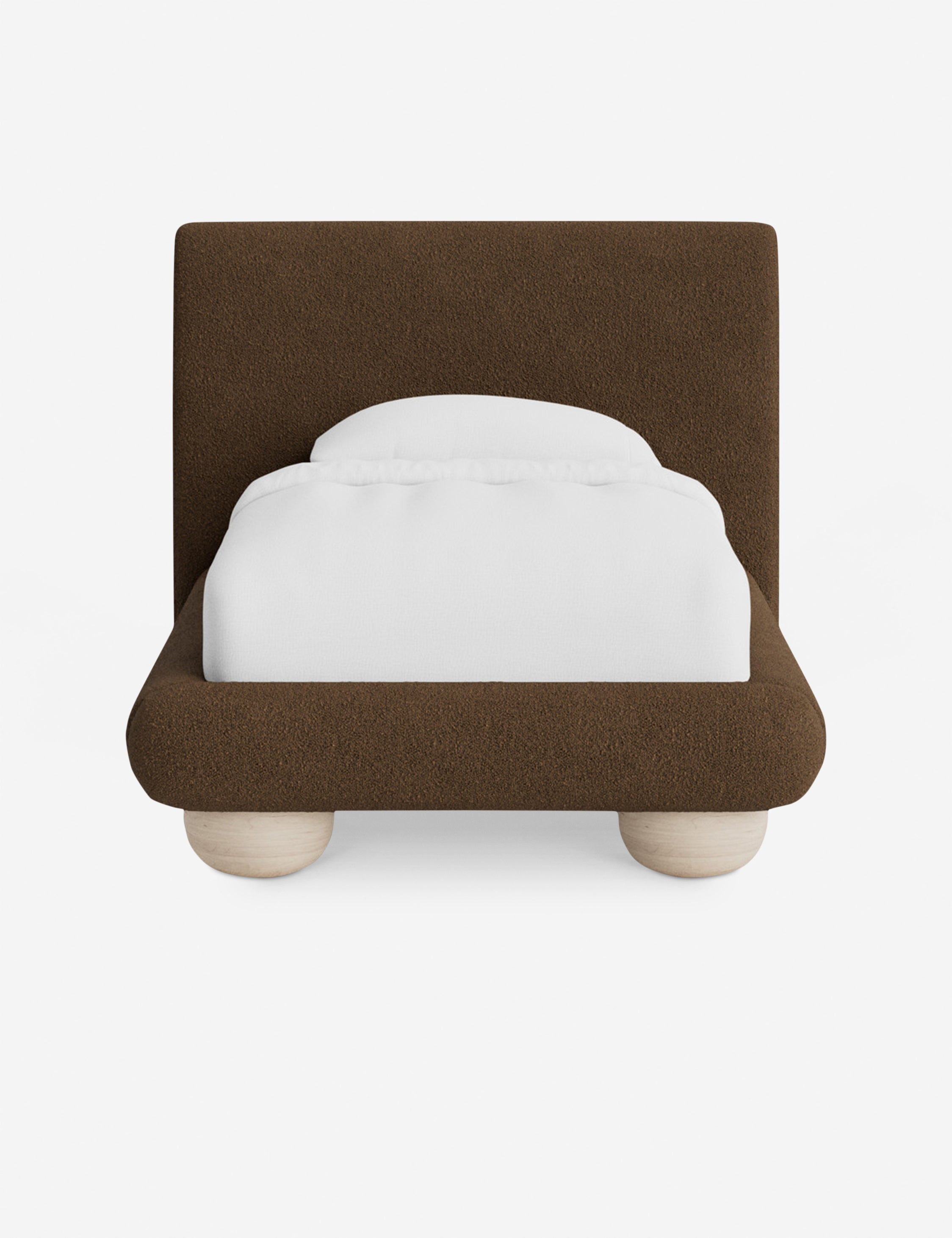 Rivo Platform Bed | Upholstered Frame, Light Wood Grain Base
