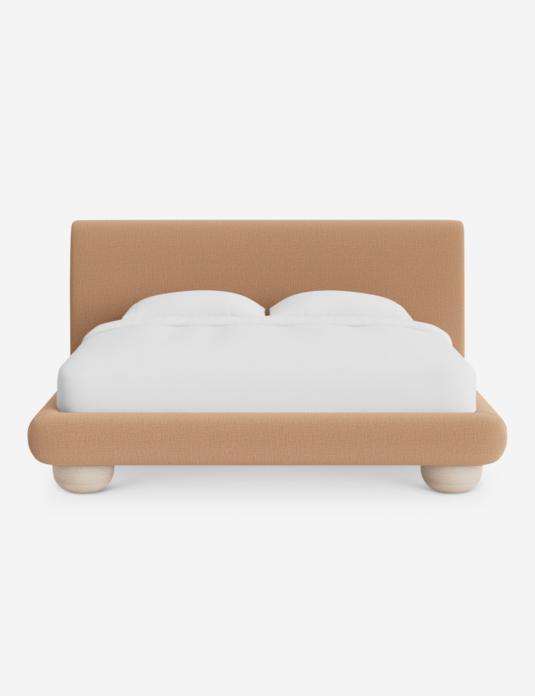 Rivo Platform Bed | Upholstered Frame, Light Wood Grain Base