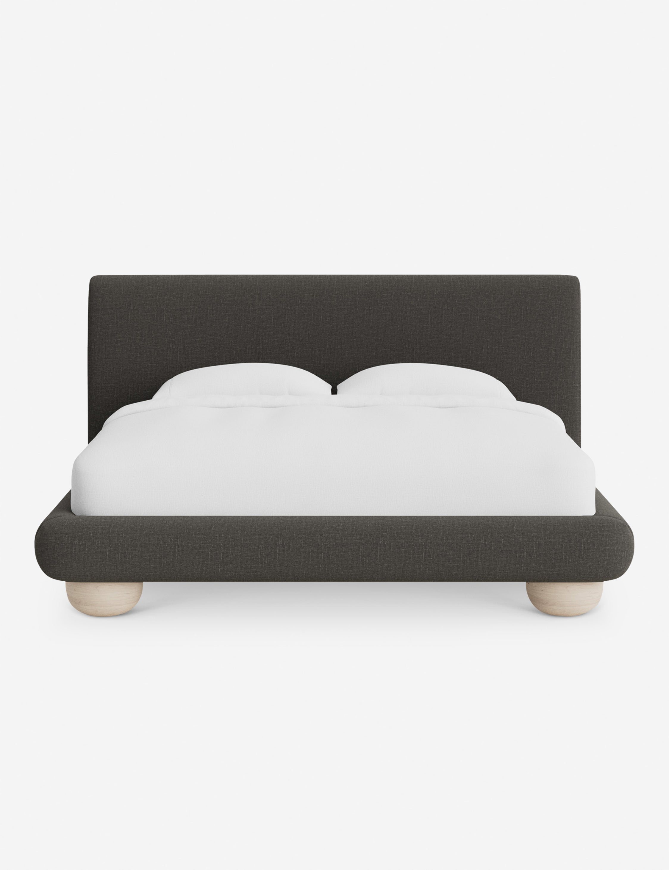 Rivo Platform Bed | Upholstered Frame, Light Wood Grain Base