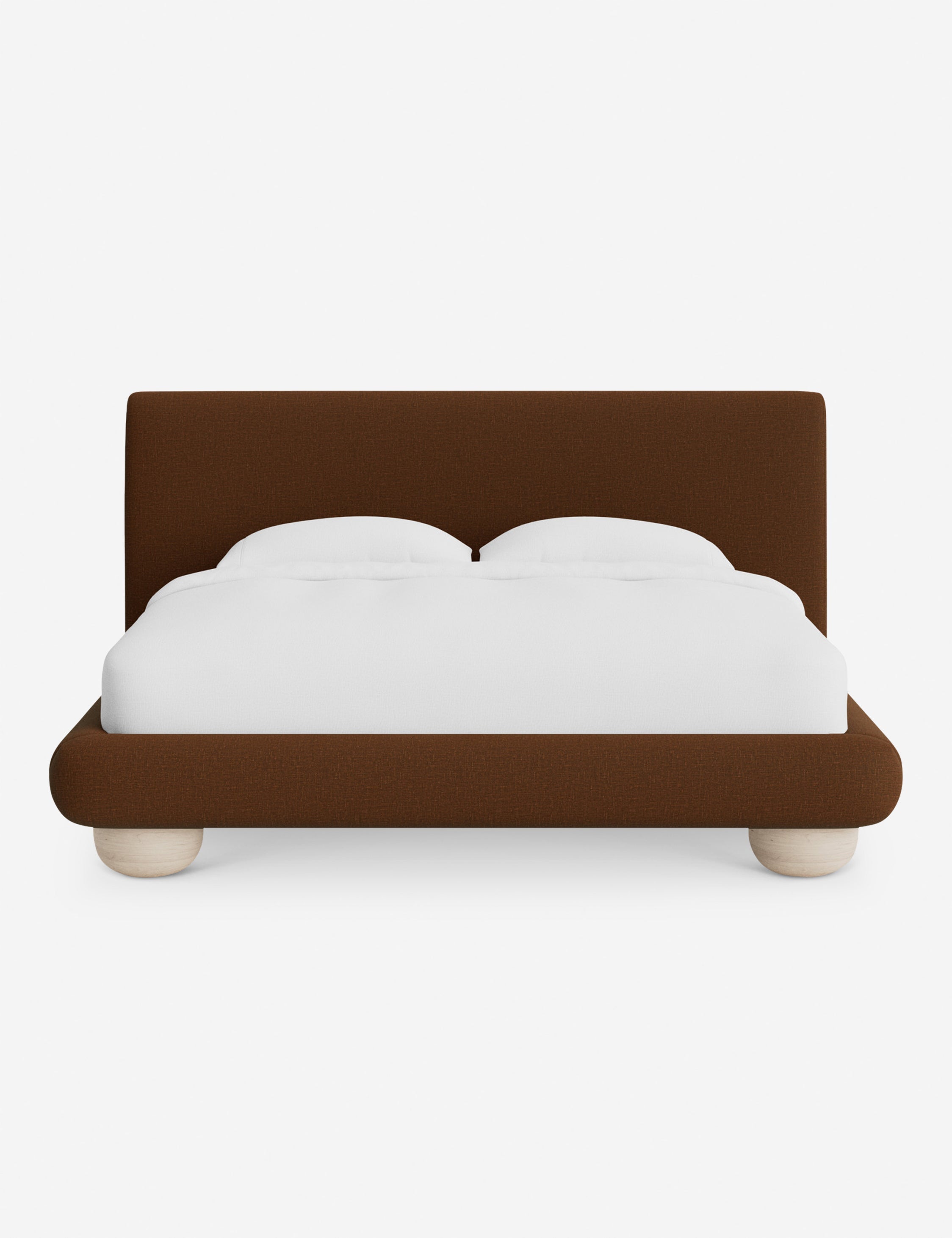 Rivo Platform Bed | Upholstered Frame, Light Wood Grain Base