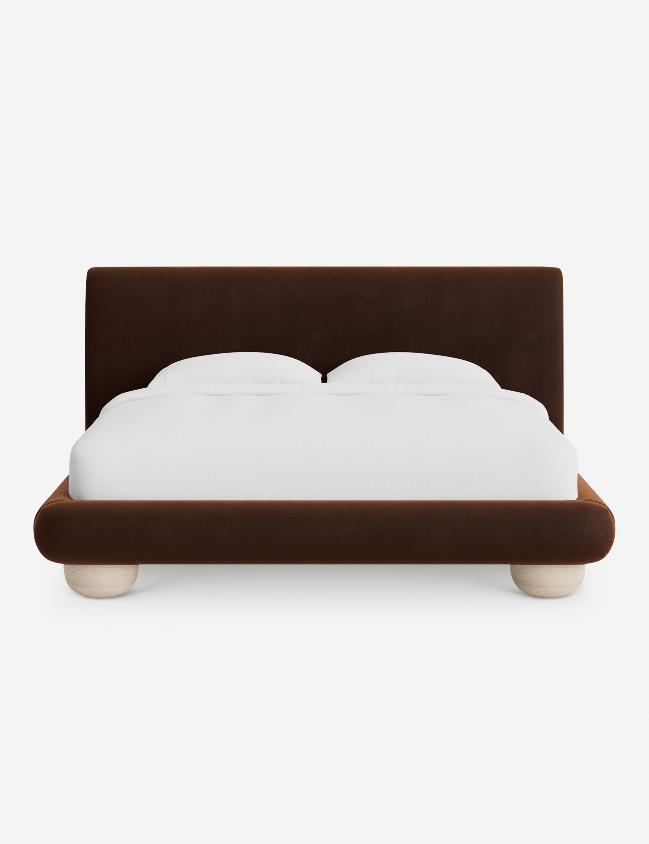 Rivo Platform Bed | Upholstered Frame, Light Wood Grain Base