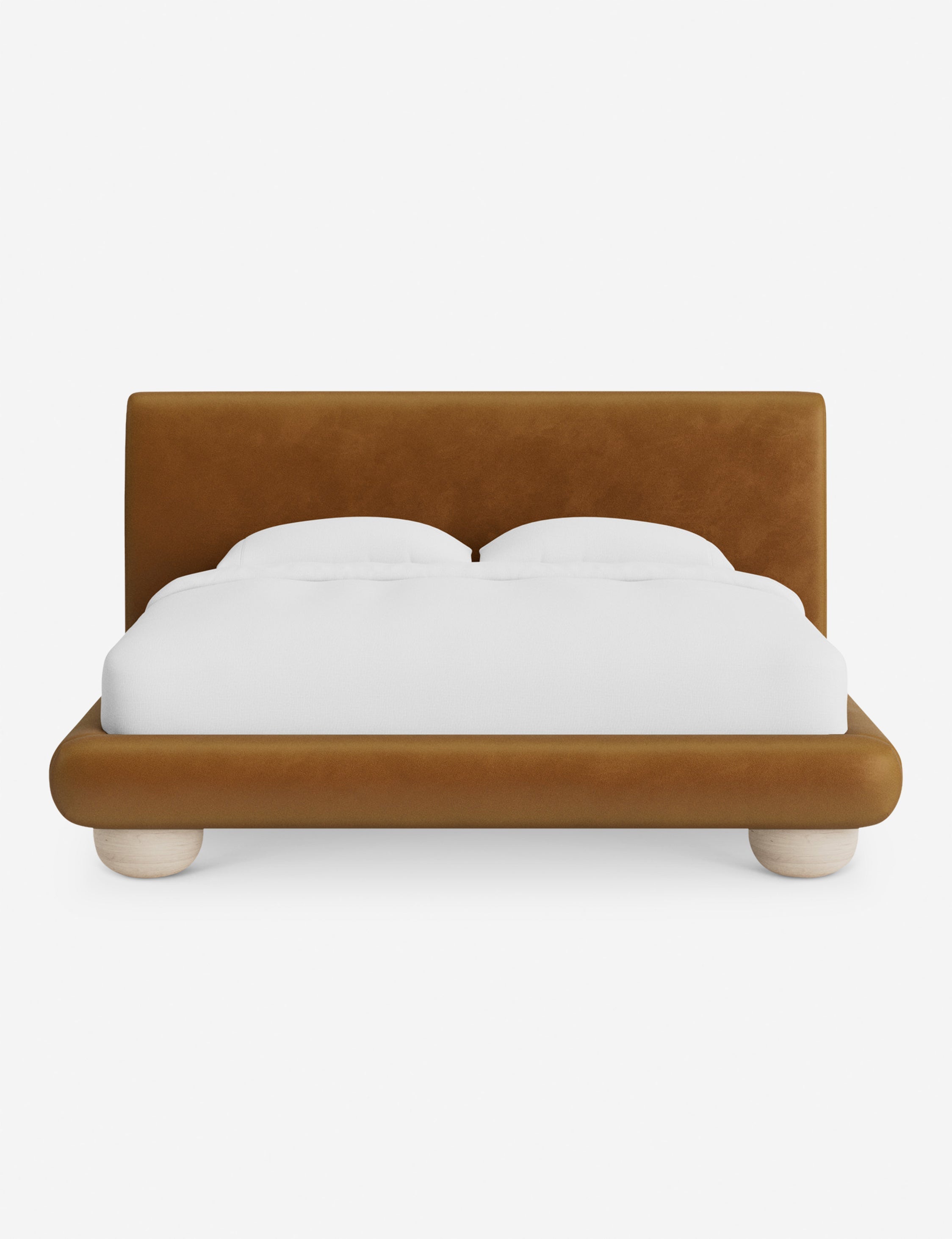 Rivo Platform Bed | Upholstered Frame, Light Wood Grain Base