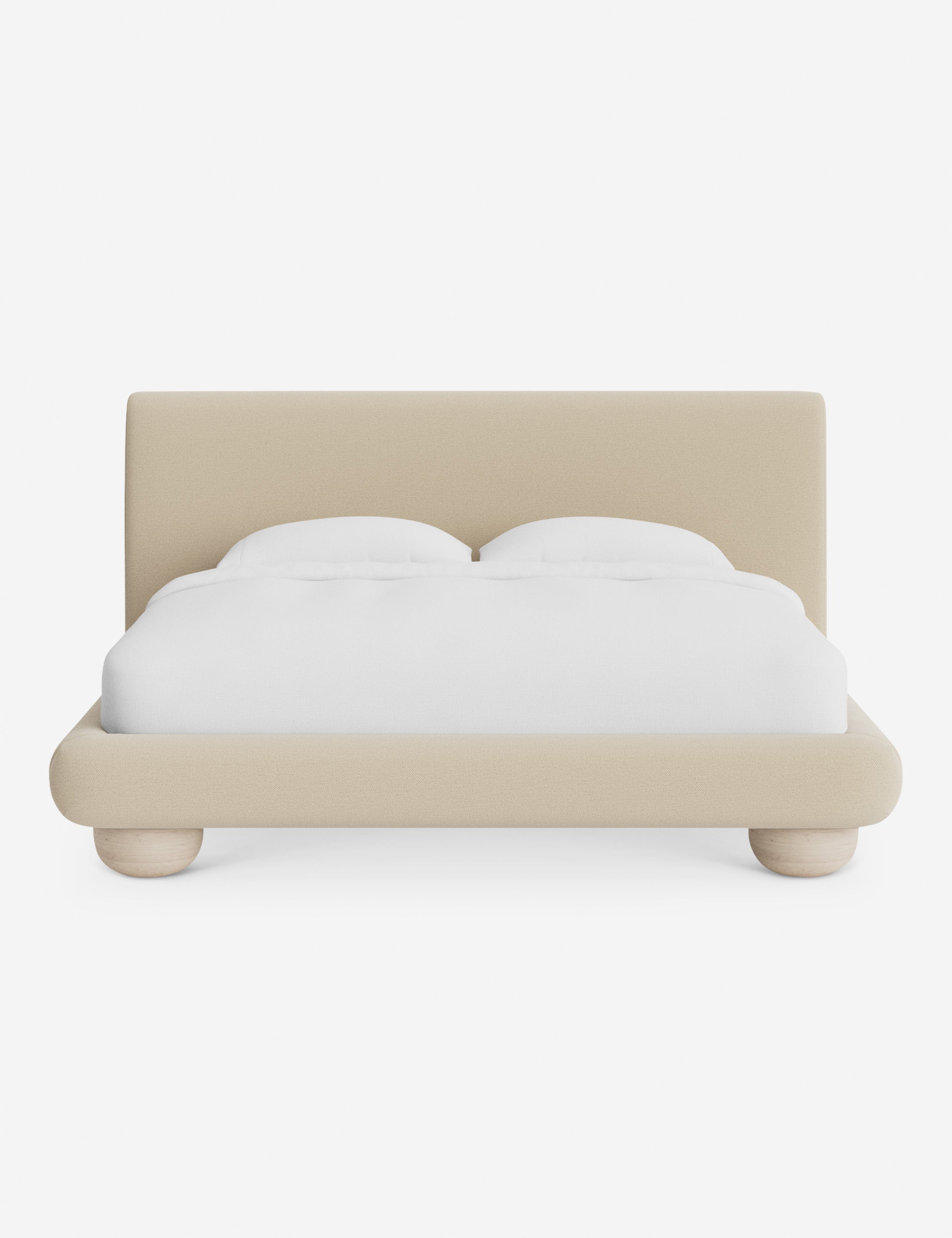 Rivo Platform Bed | Upholstered Frame, Light Wood Grain Base