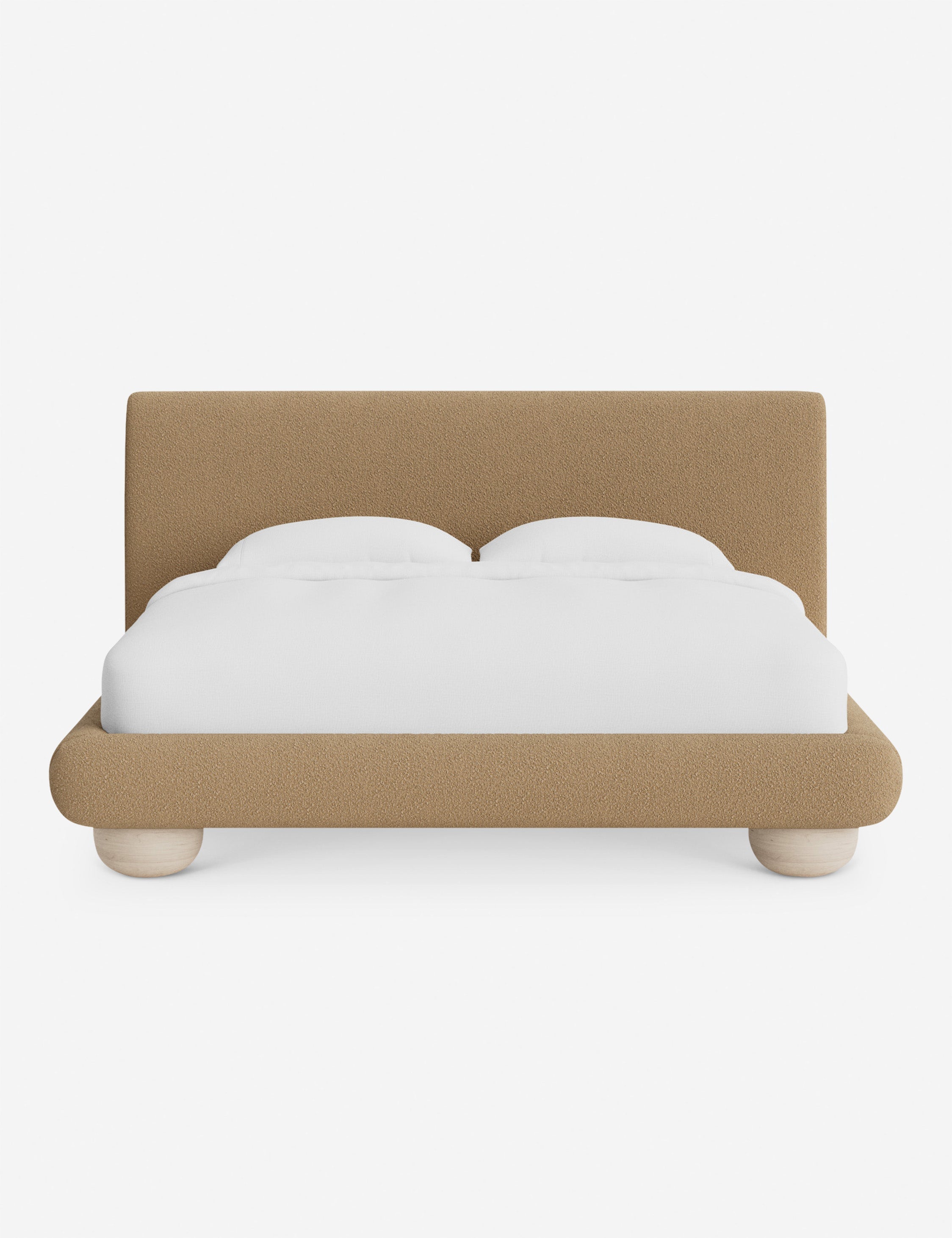Rivo Platform Bed | Upholstered Frame, Light Wood Grain Base