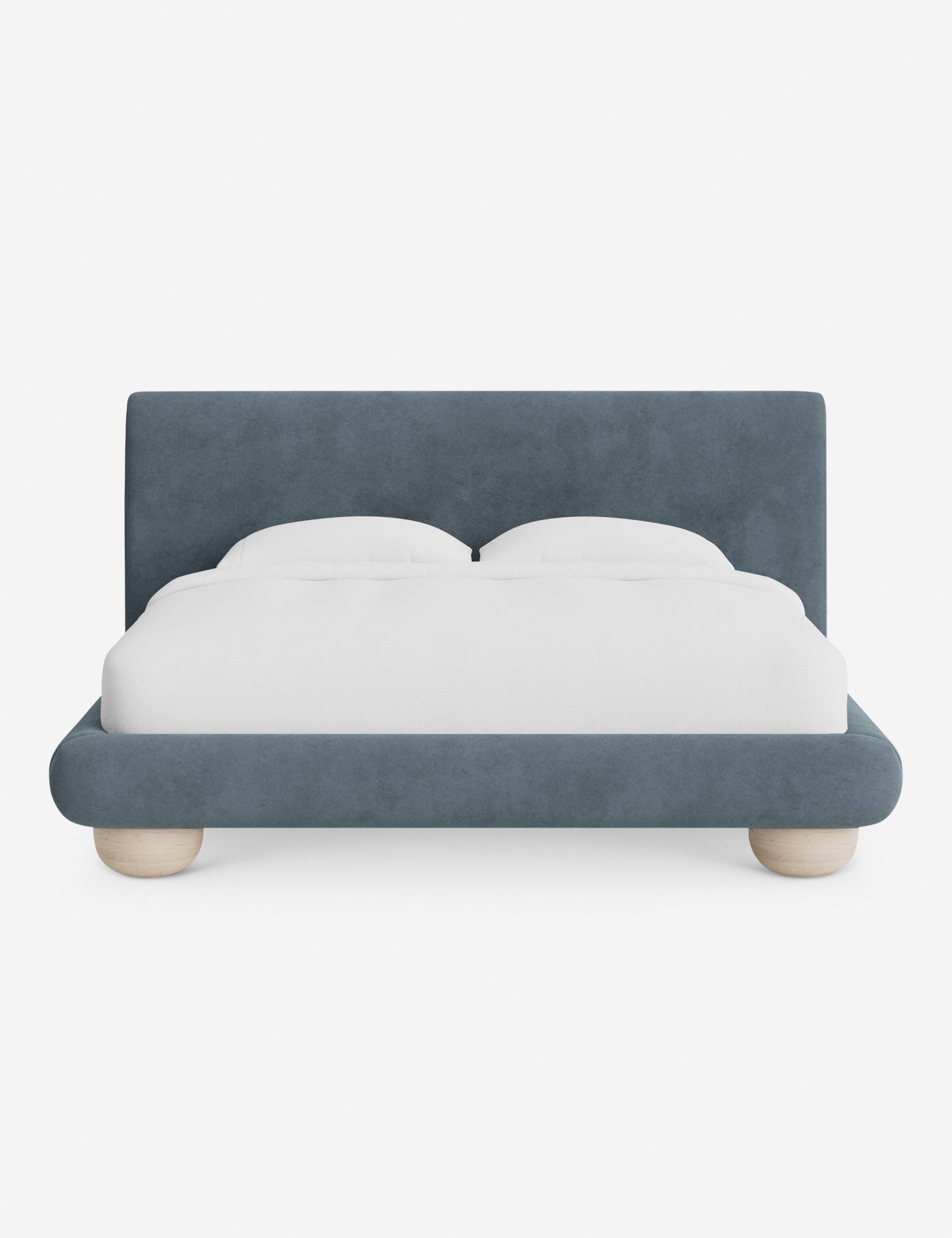 Rivo Platform Bed | Upholstered Frame, Light Wood Grain Base