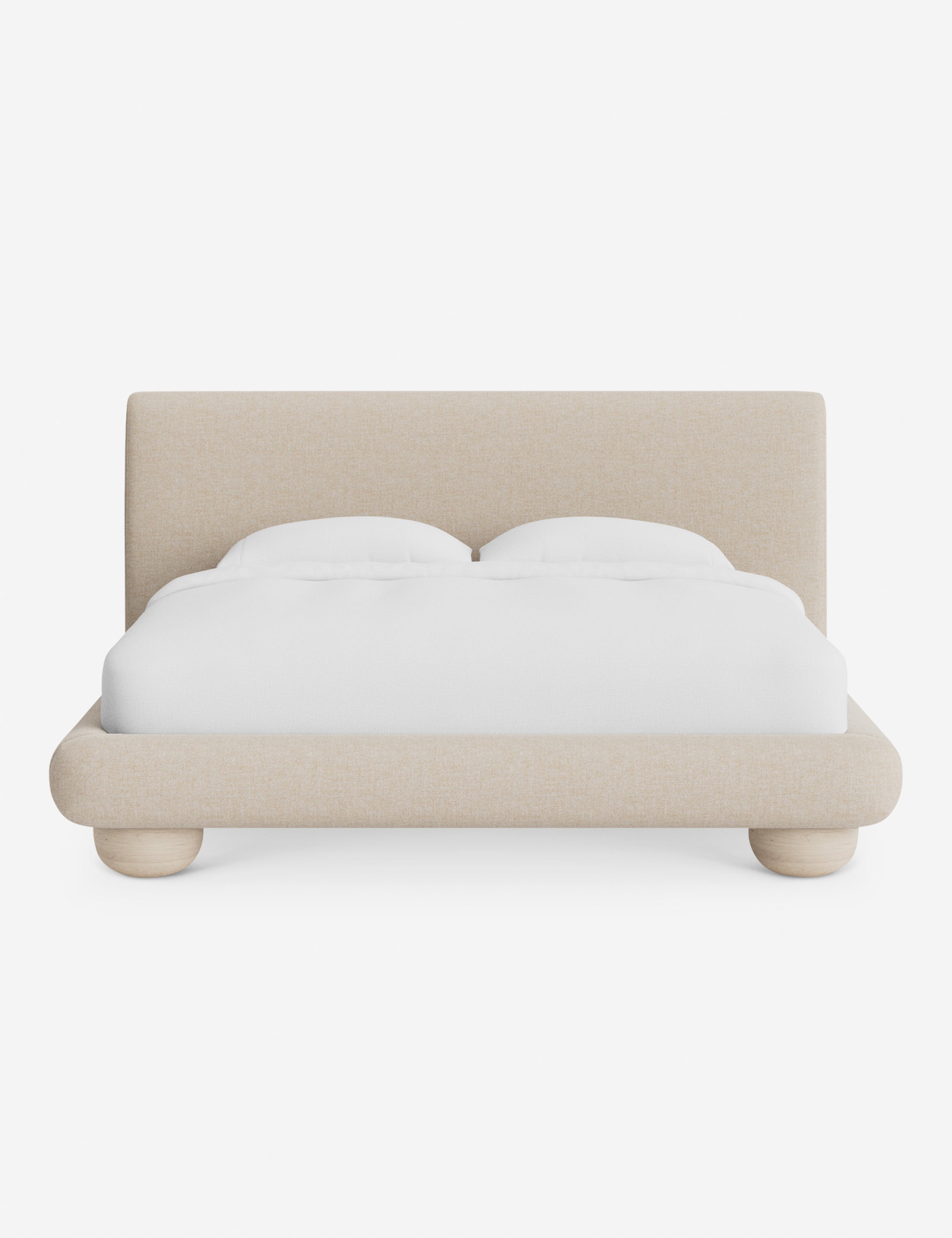Rivo Platform Bed | Upholstered Frame, Light Wood Grain Base