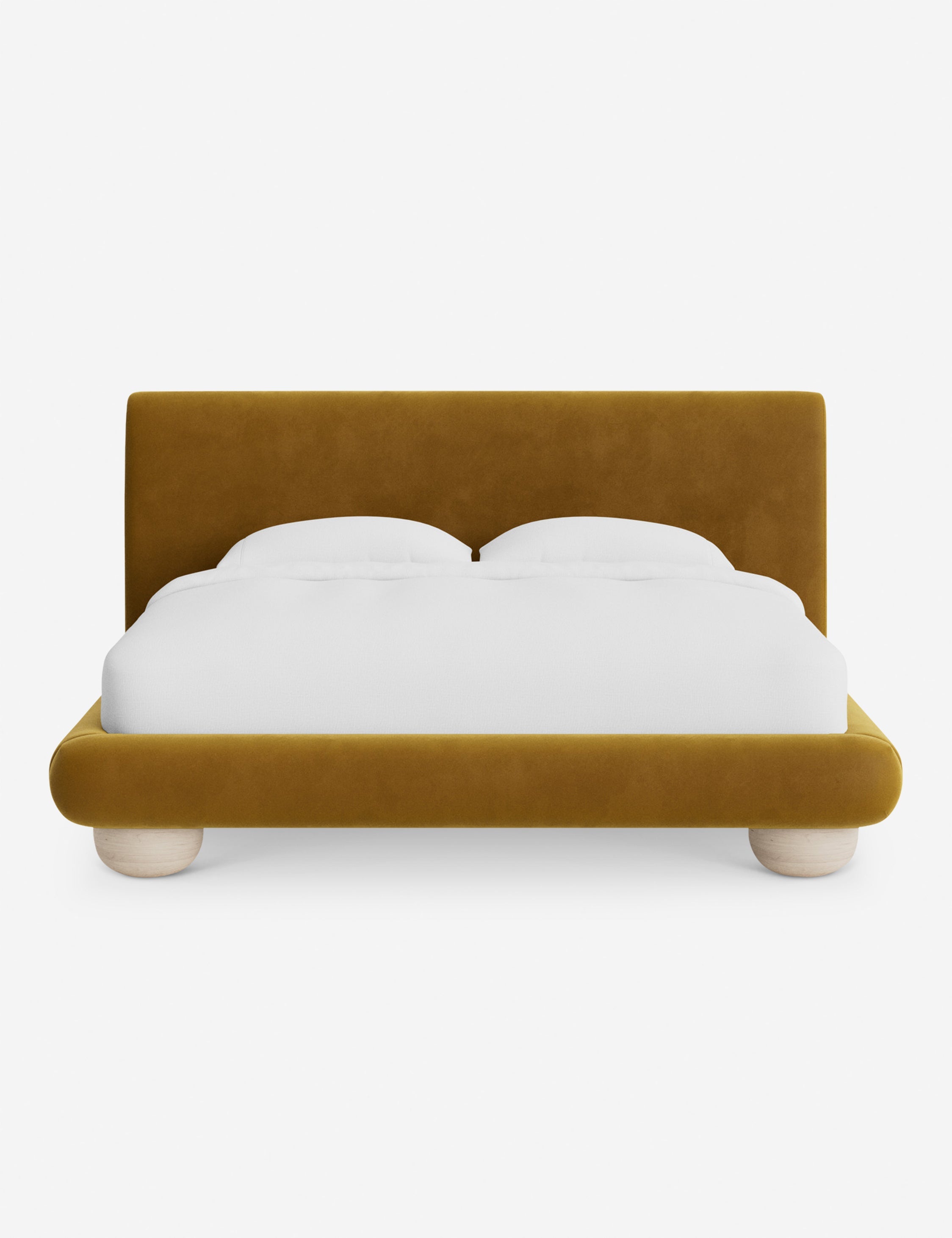 Rivo Platform Bed | Upholstered Frame, Light Wood Grain Base