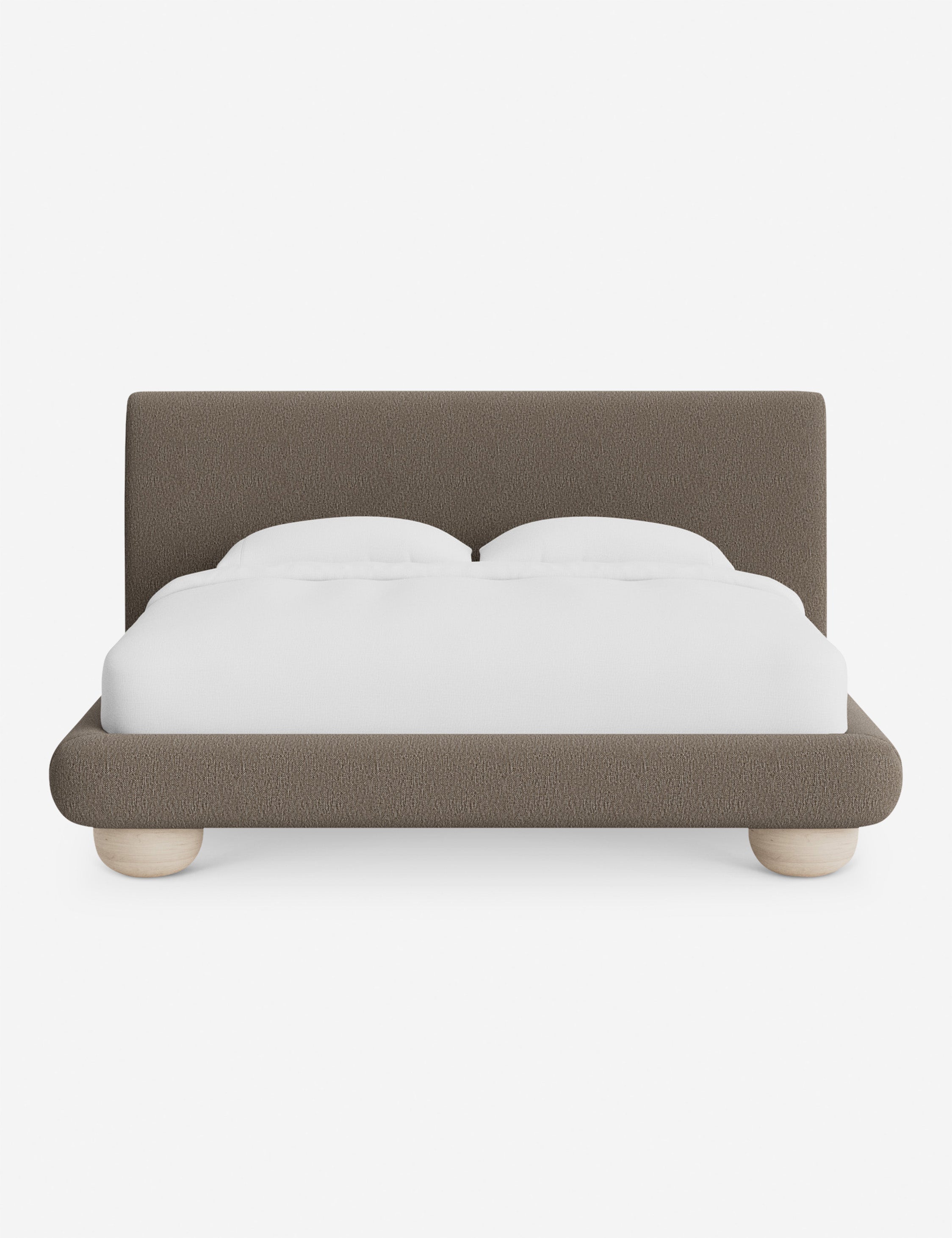 Rivo Platform Bed | Upholstered Frame, Light Wood Grain Base