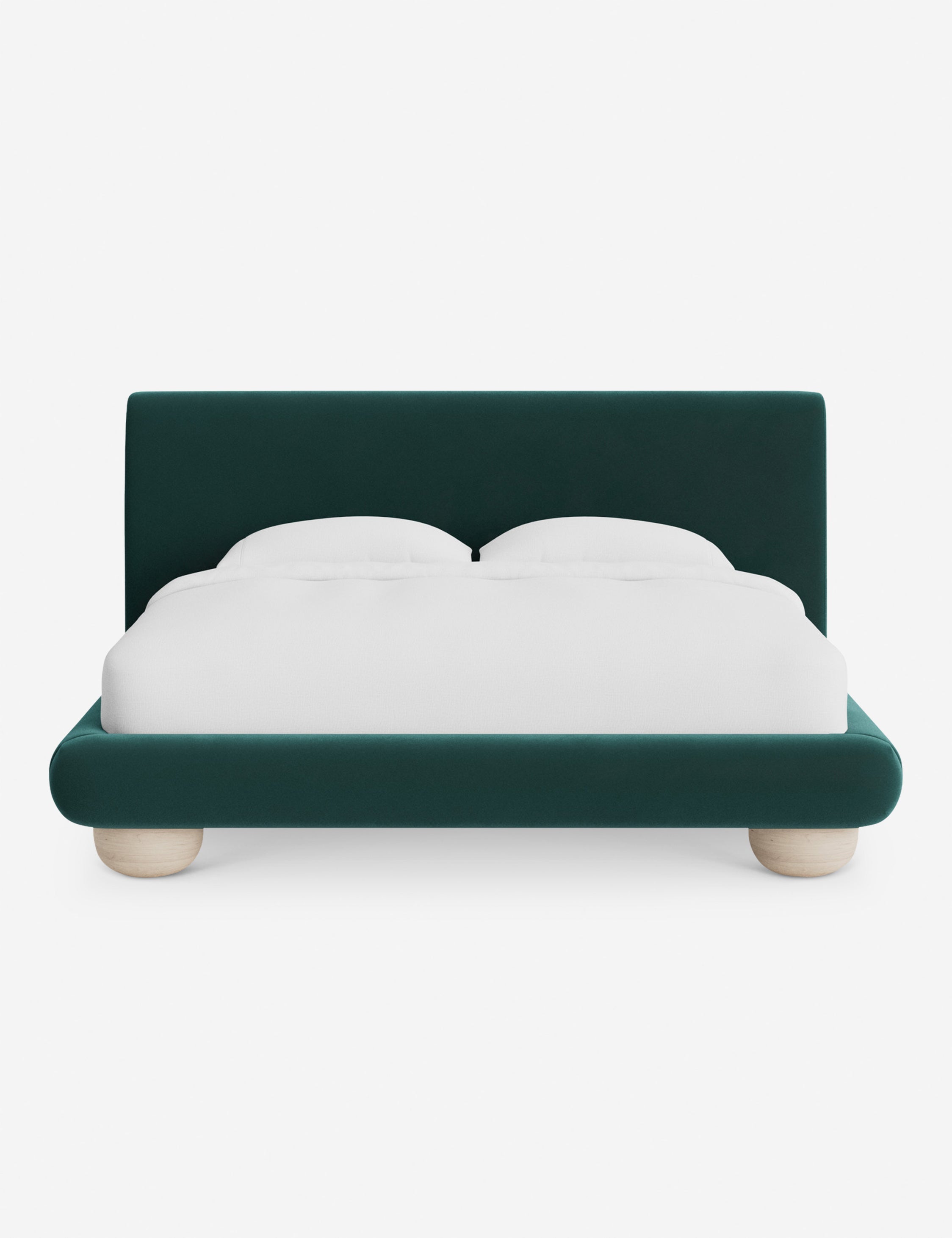 Rivo Platform Bed | Upholstered Frame, Light Wood Grain Base