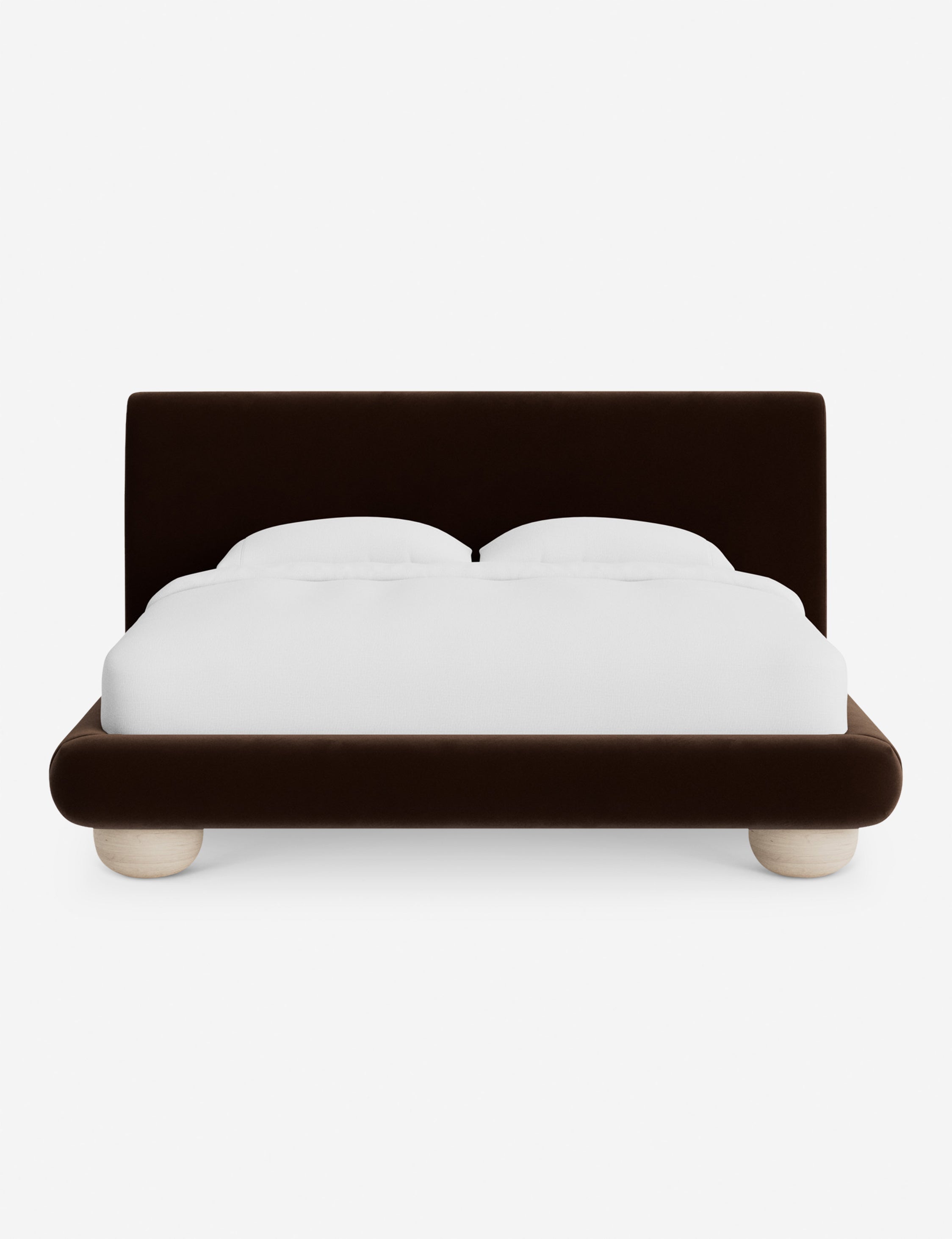 Rivo Platform Bed | Upholstered Frame, Light Wood Grain Base