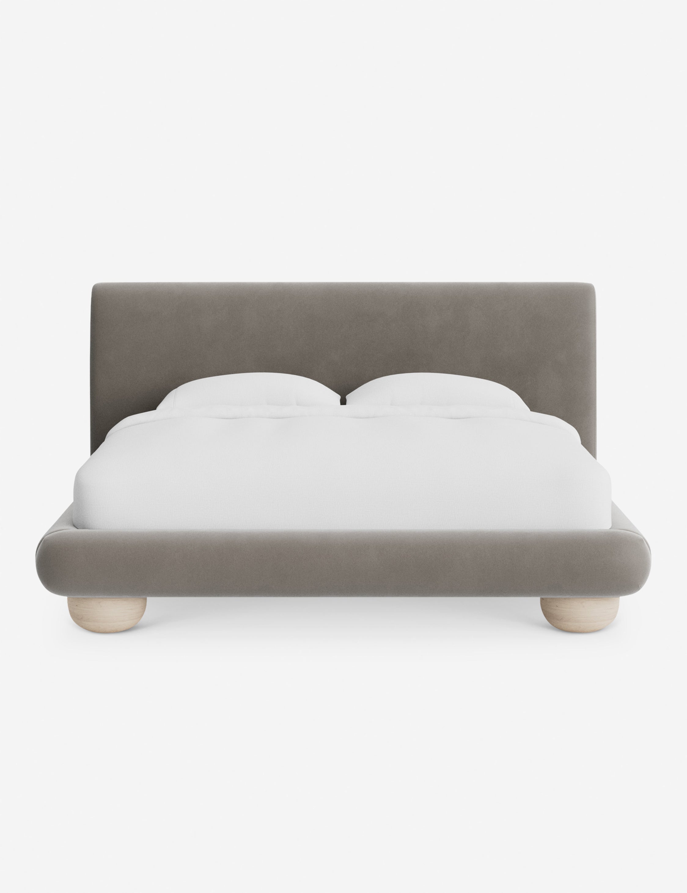 Rivo Platform Bed | Upholstered Frame, Light Wood Grain Base