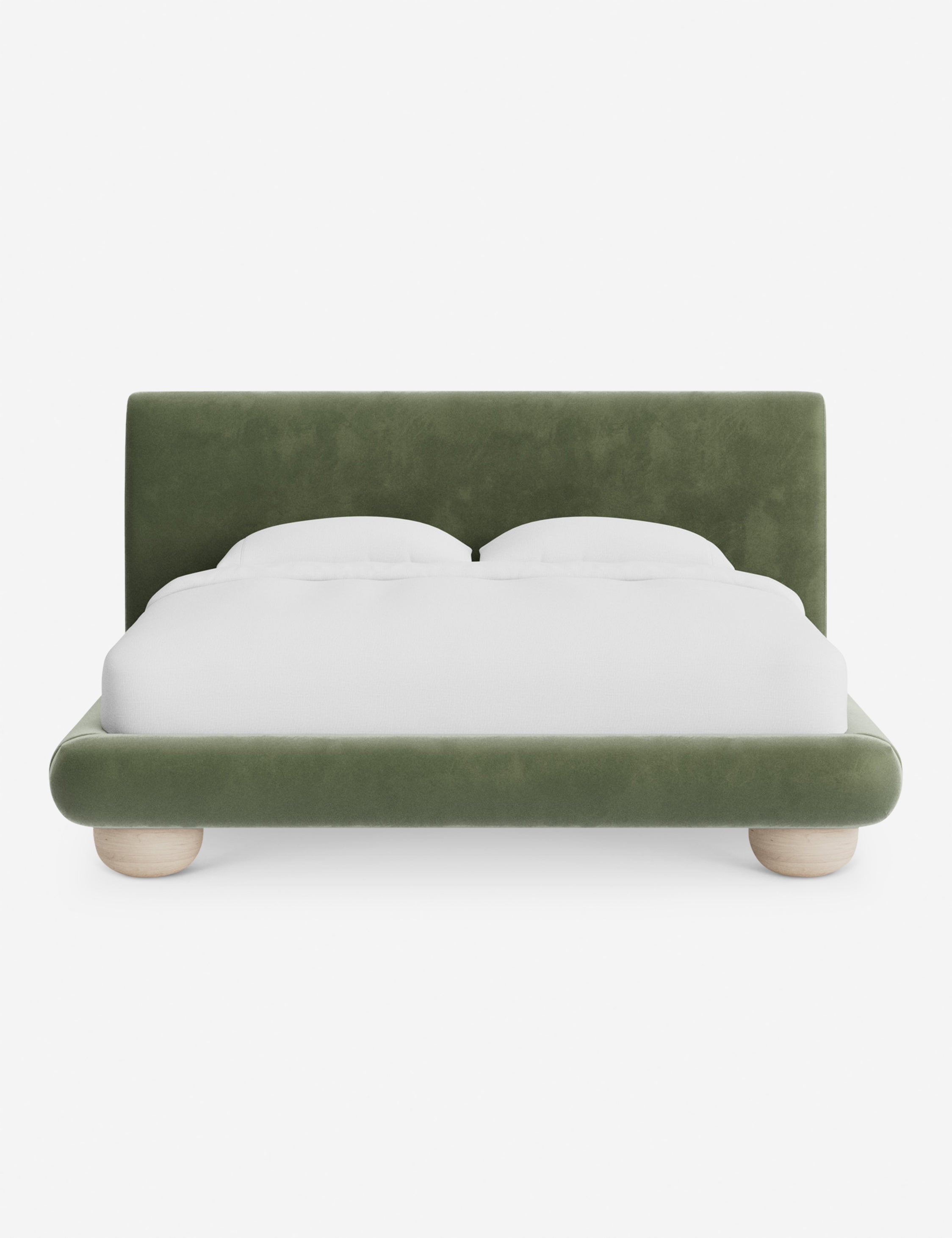 Rivo Platform Bed | Upholstered Frame, Light Wood Grain Base