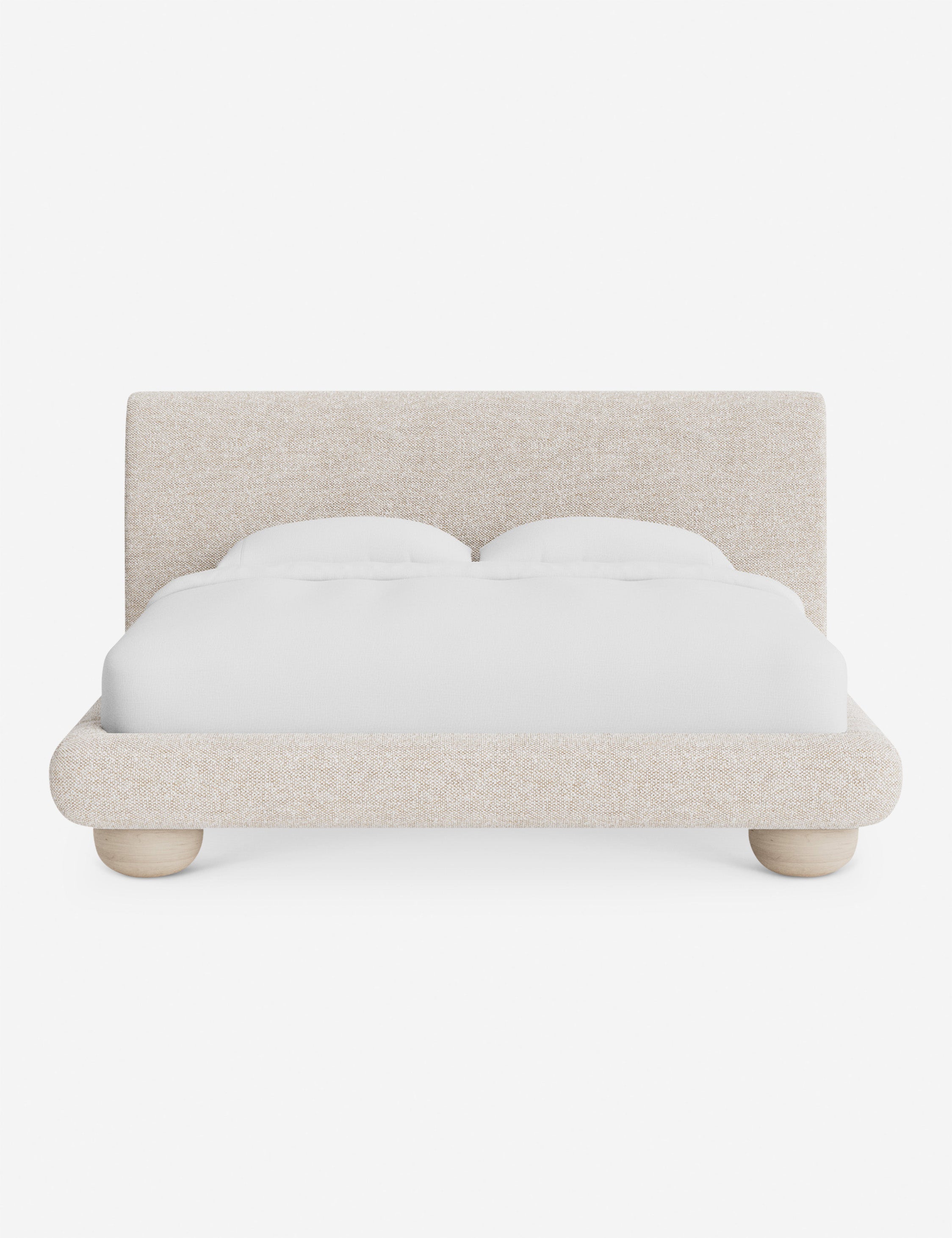 Rivo Platform Bed | Upholstered Frame, Light Wood Grain Base
