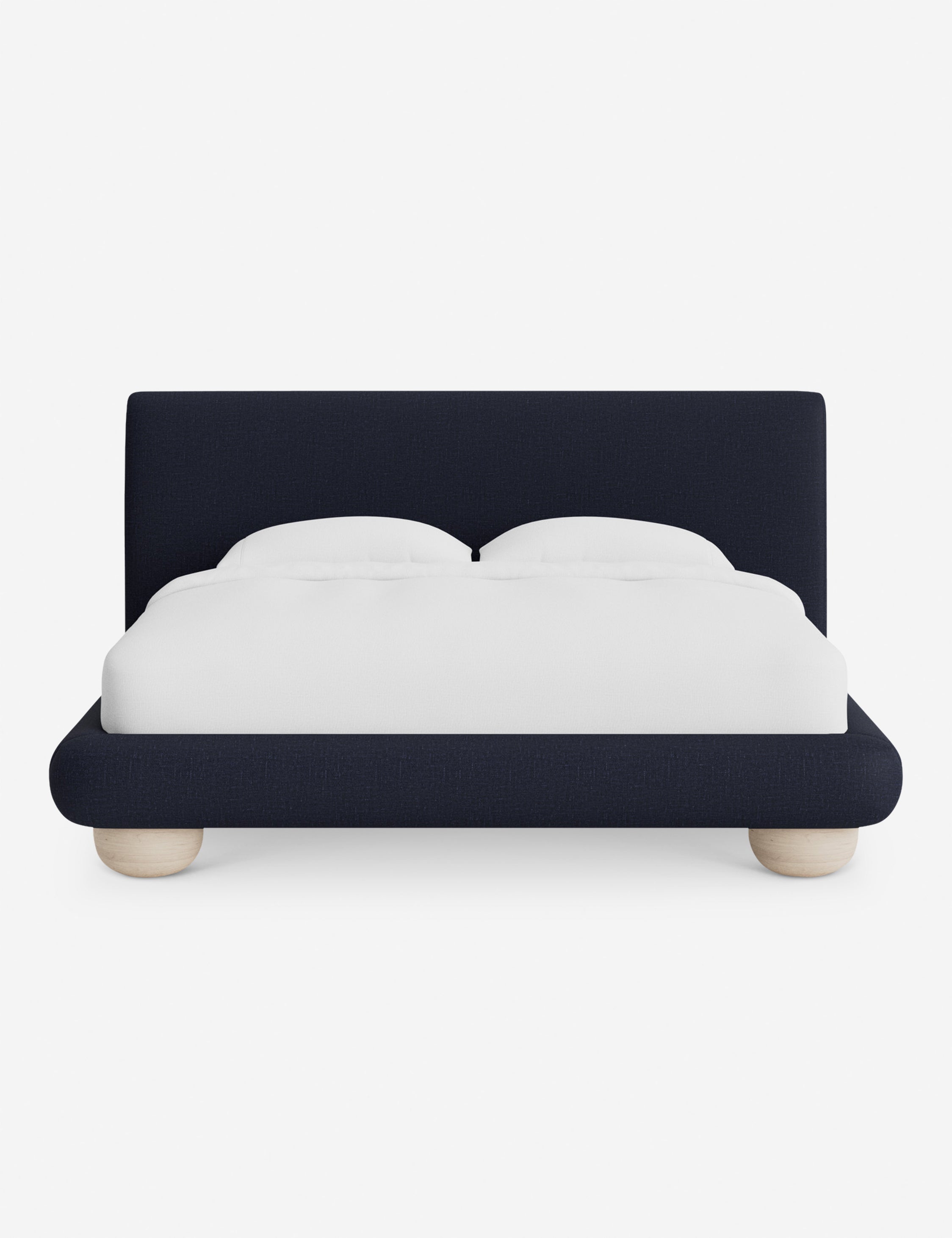 Rivo Platform Bed | Upholstered Frame, Light Wood Grain Base