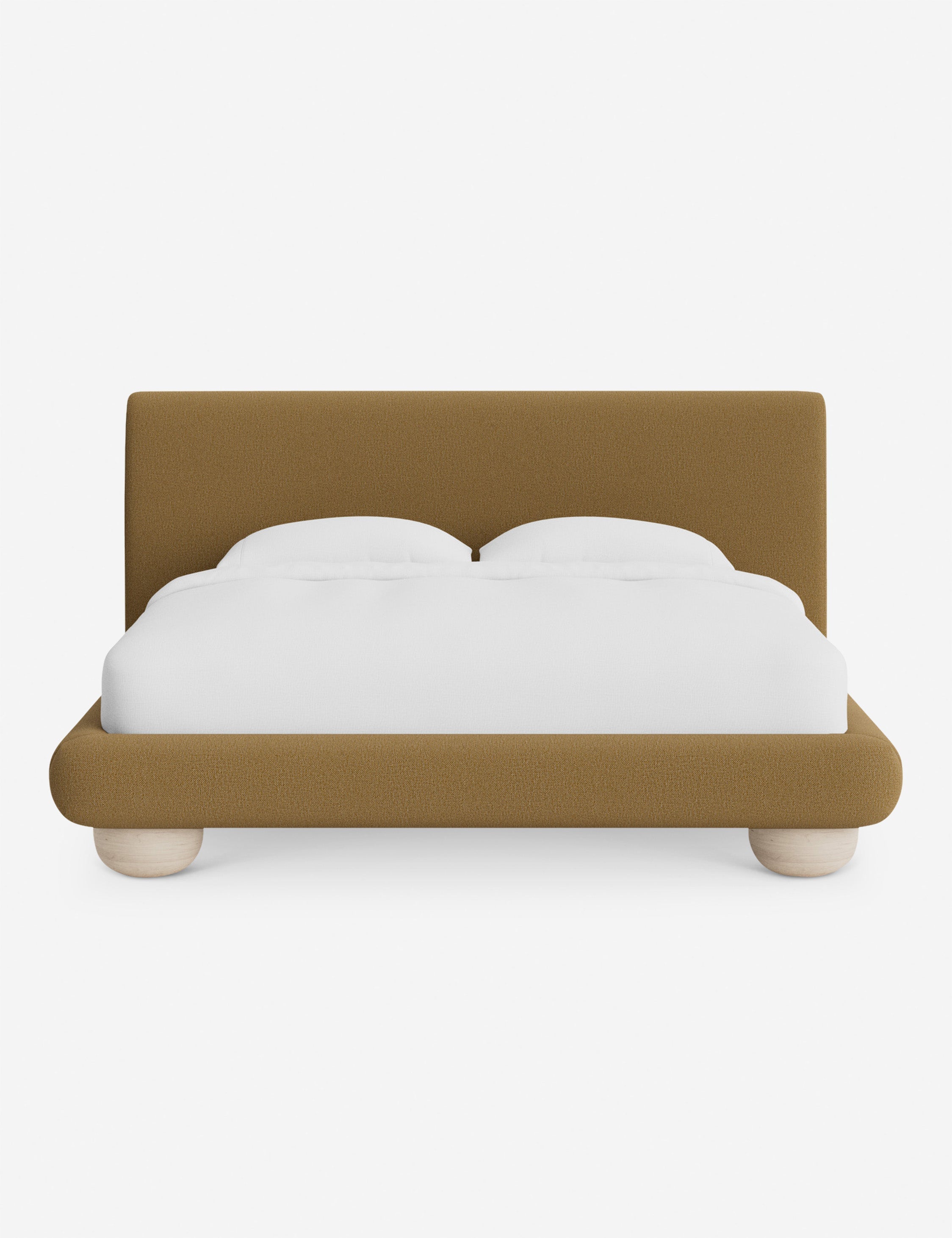 Rivo Platform Bed | Upholstered Frame, Light Wood Grain Base
