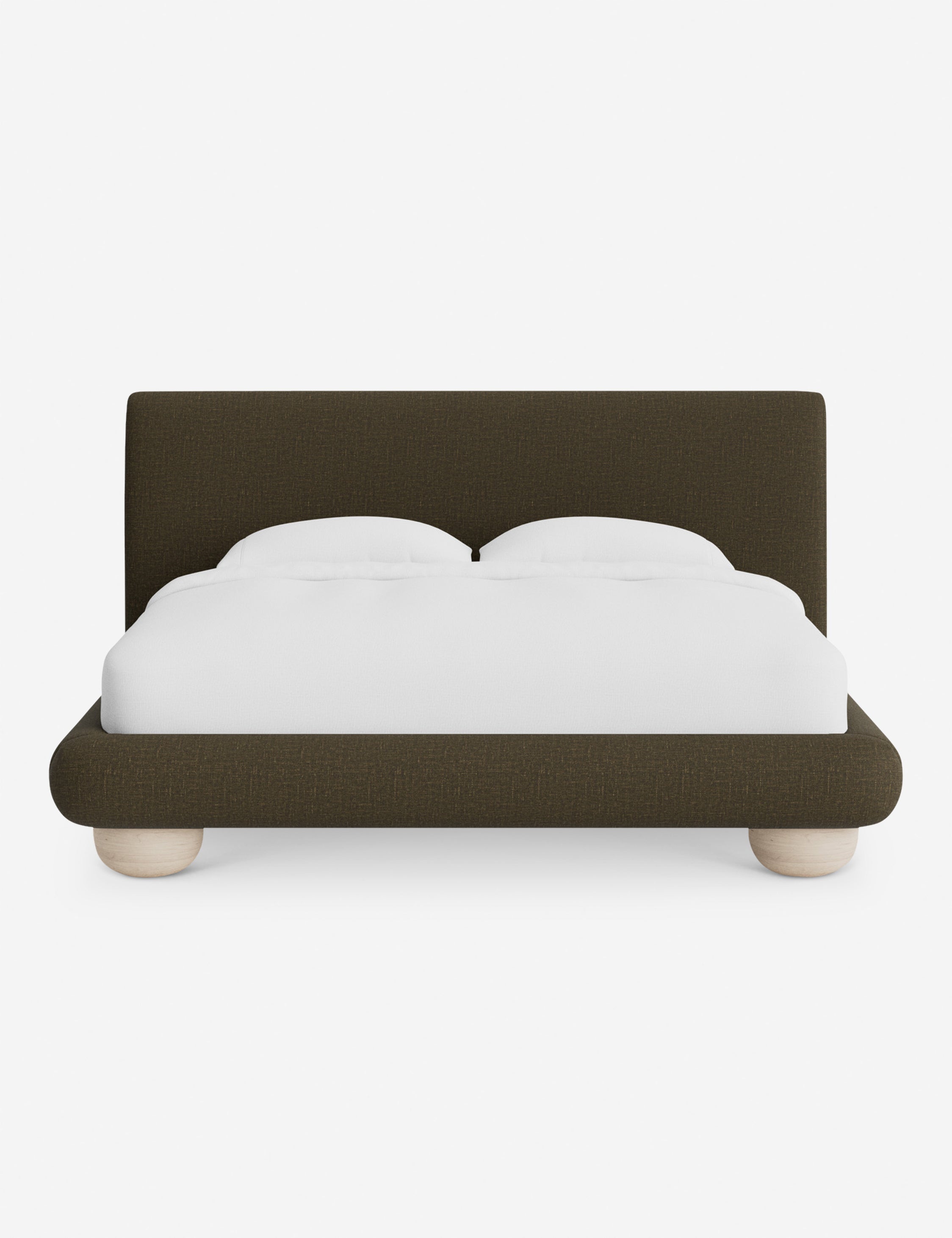 Rivo Platform Bed | Upholstered Frame, Light Wood Grain Base