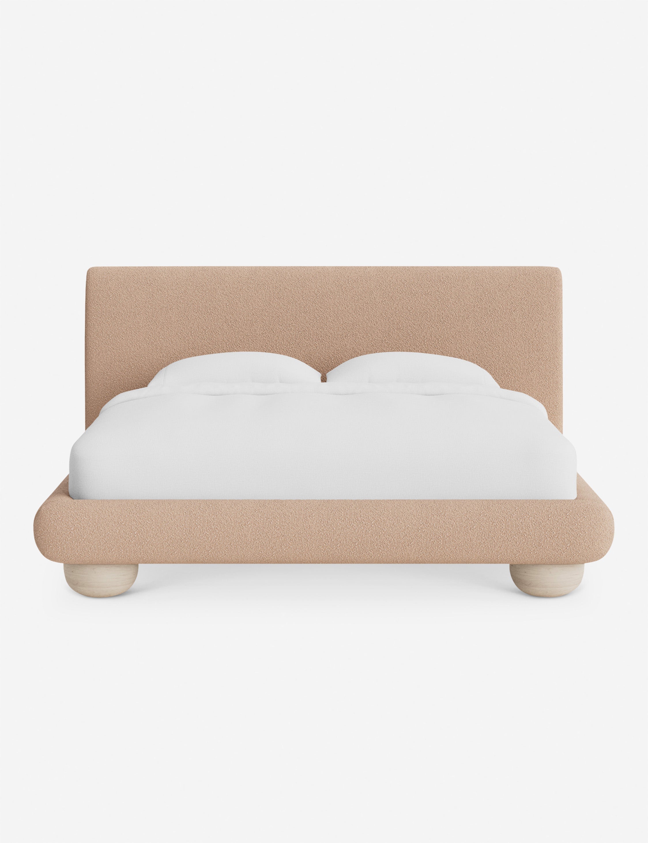 Rivo Platform Bed | Upholstered Frame, Light Wood Grain Base