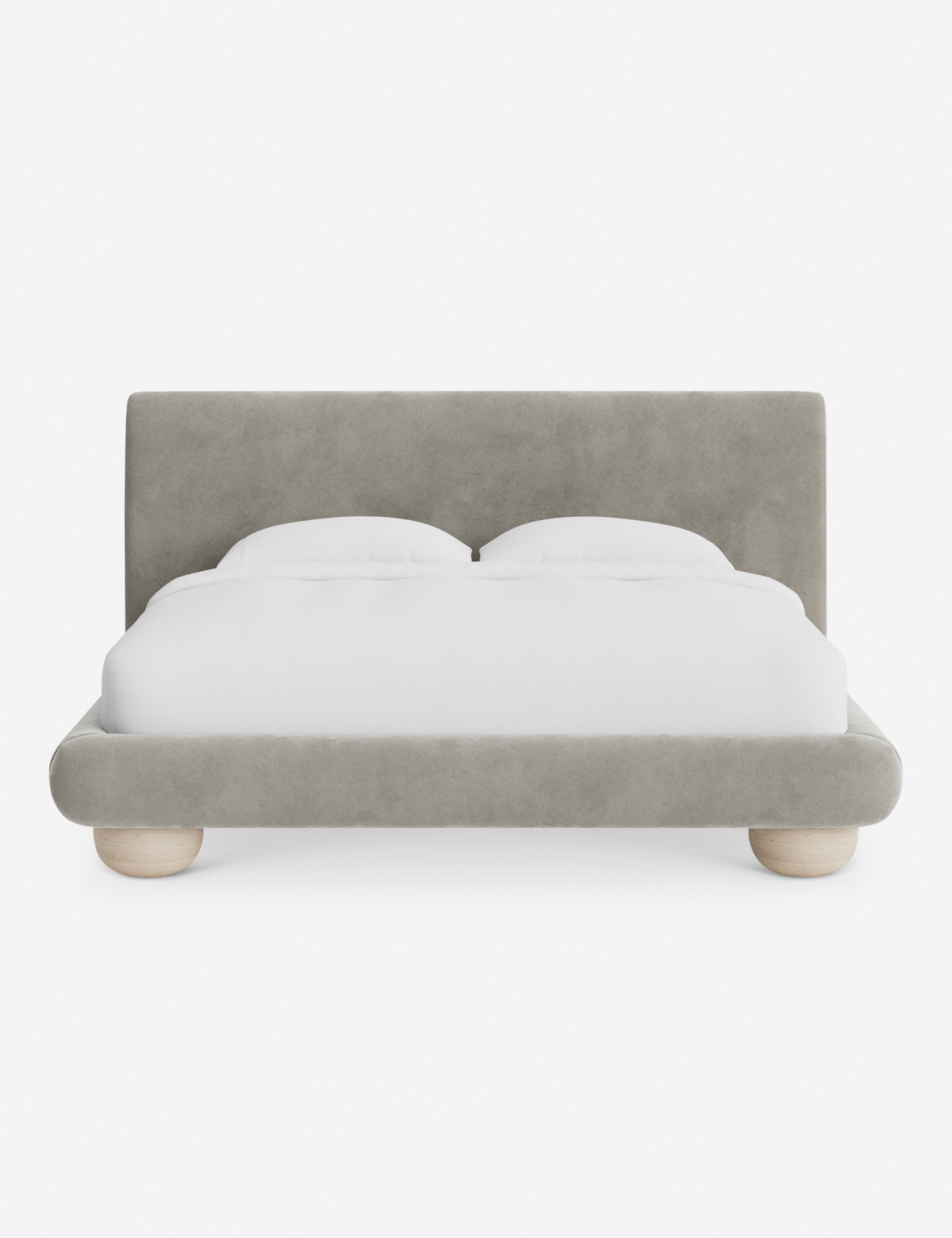 Rivo Platform Bed | Upholstered Frame, Light Wood Grain Base