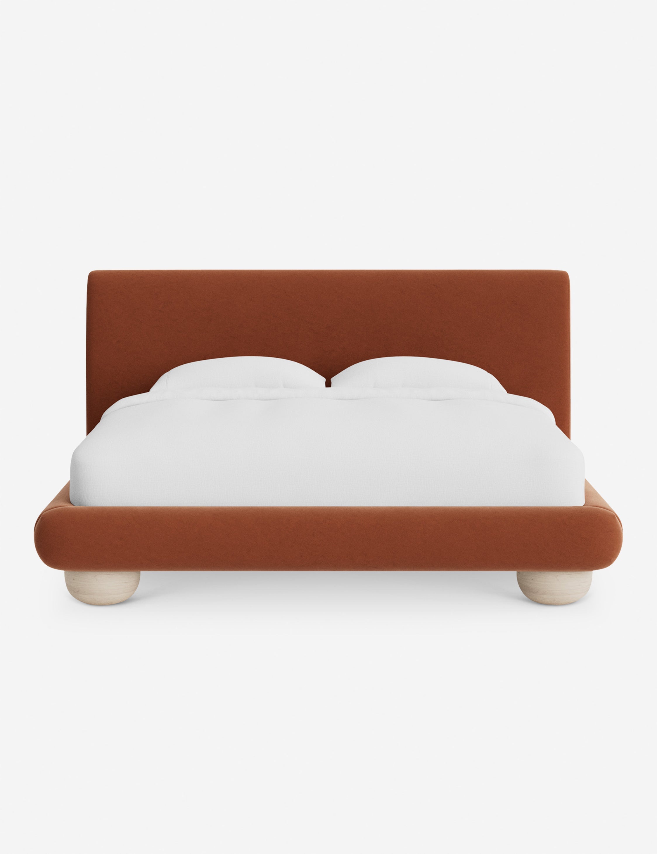 Rivo Platform Bed | Upholstered Frame, Light Wood Grain Base