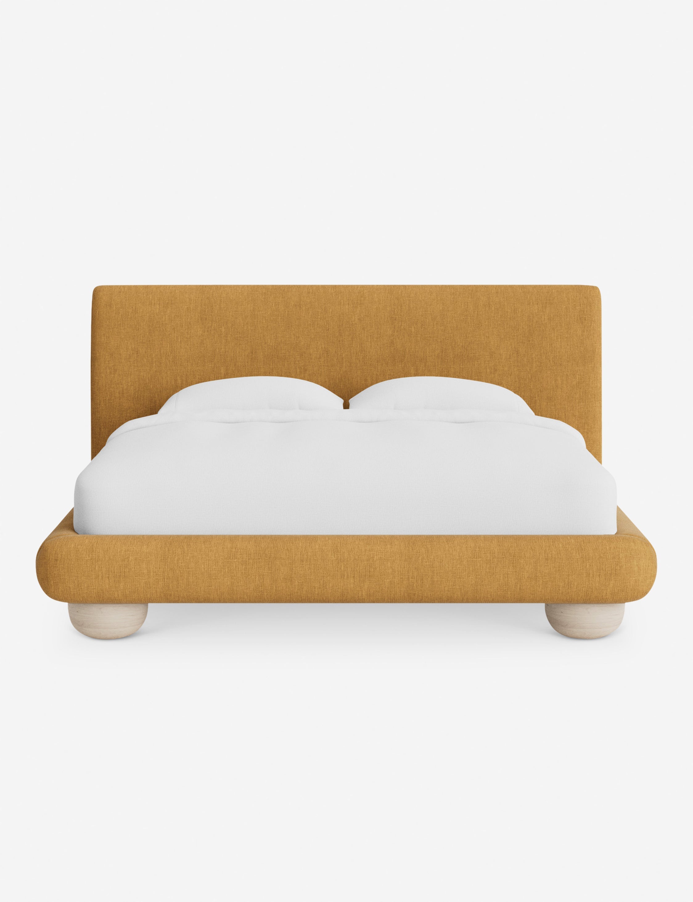 Rivo Platform Bed | Upholstered Frame, Light Wood Grain Base