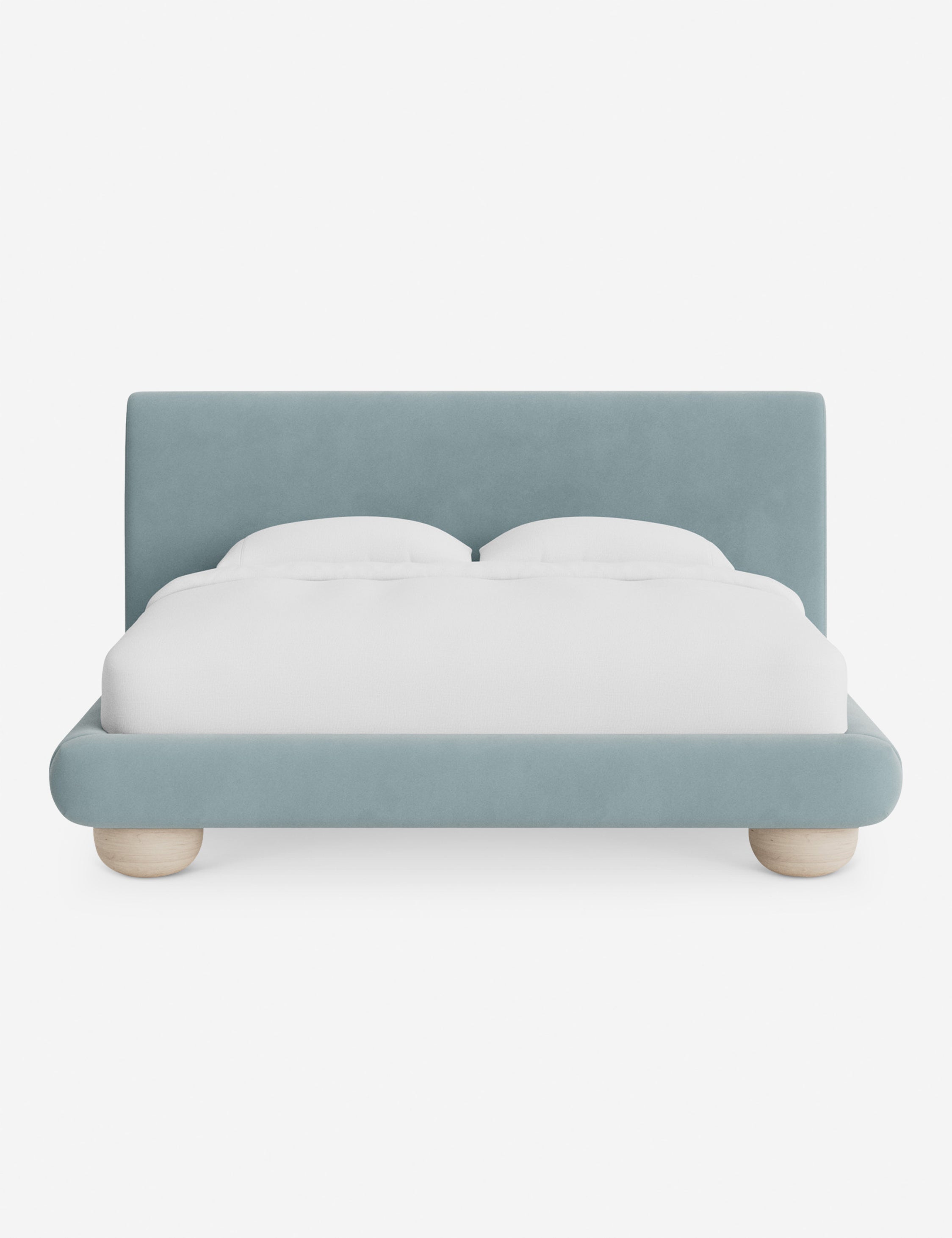 Rivo Platform Bed | Upholstered Frame, Light Wood Grain Base