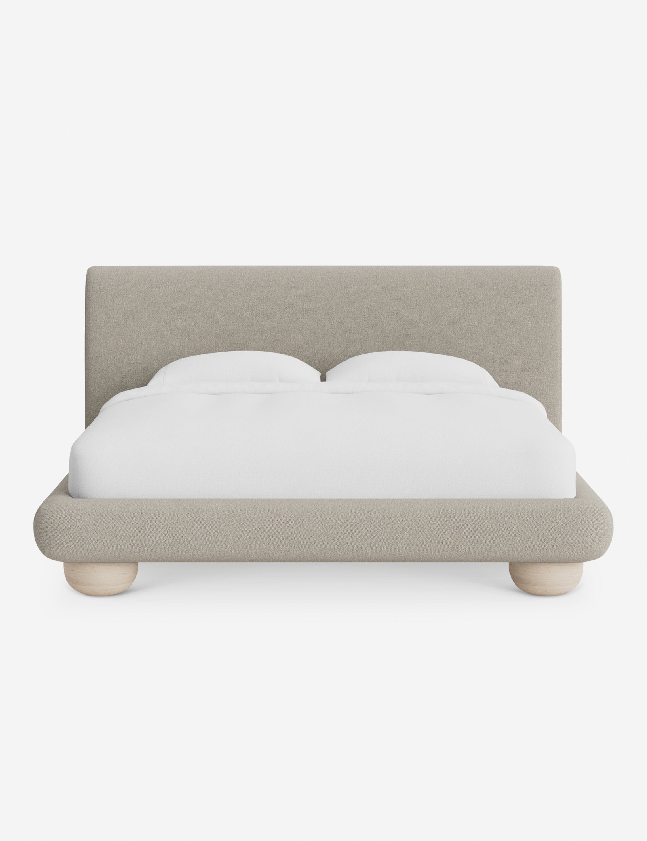 Rivo Platform Bed | Upholstered Frame, Light Wood Grain Base