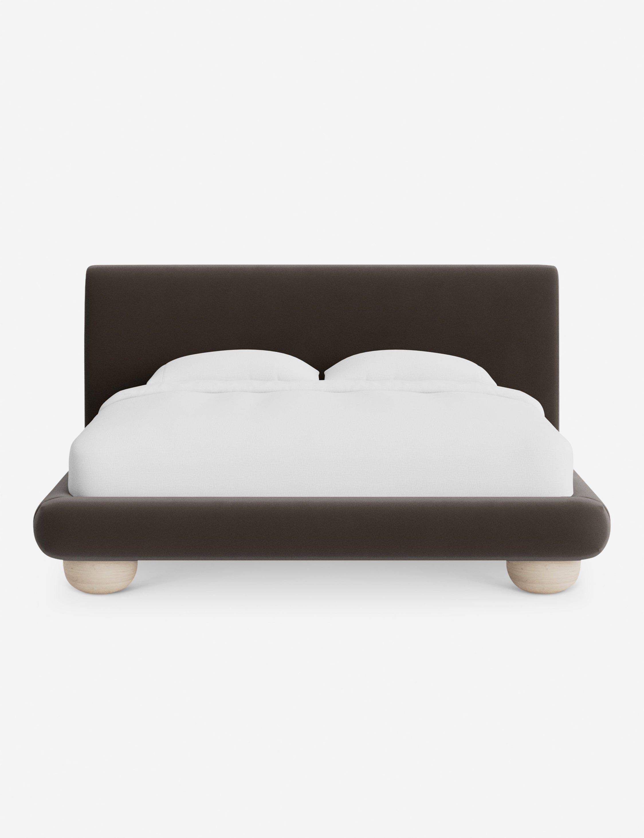 Rivo Platform Bed | Upholstered Frame, Light Wood Grain Base