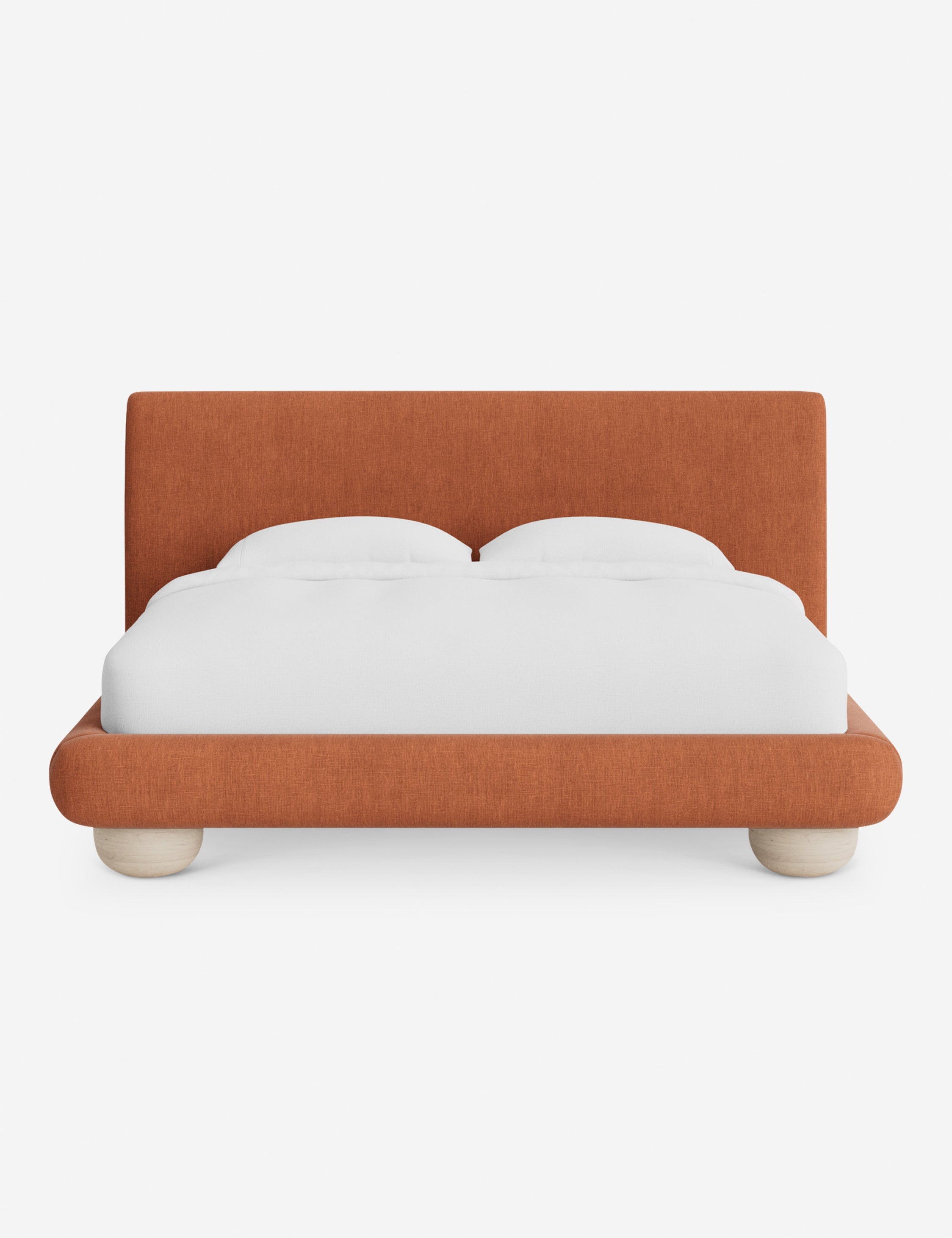 Rivo Platform Bed | Upholstered Frame, Light Wood Grain Base