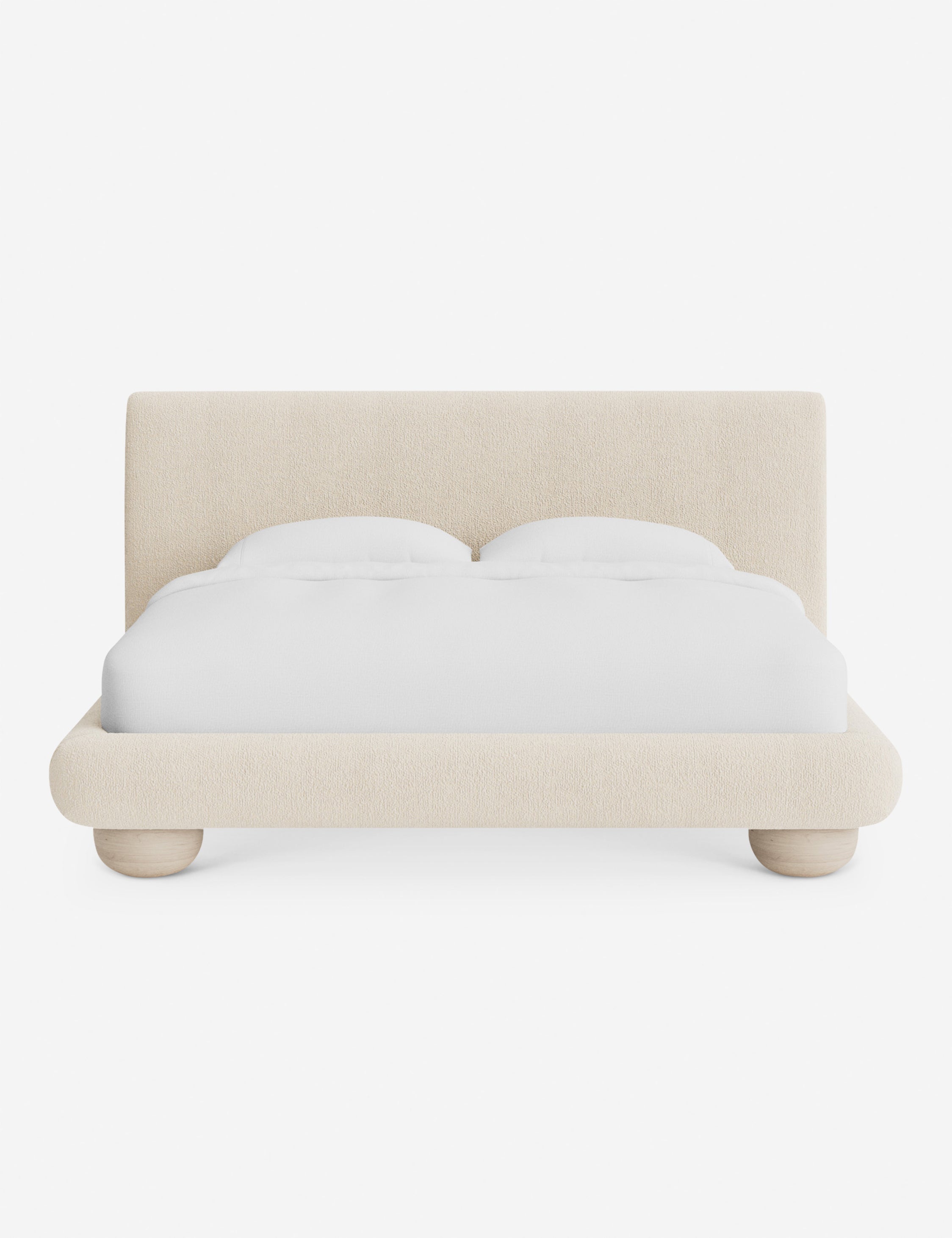 Rivo Platform Bed | Upholstered Frame, Light Wood Grain Base