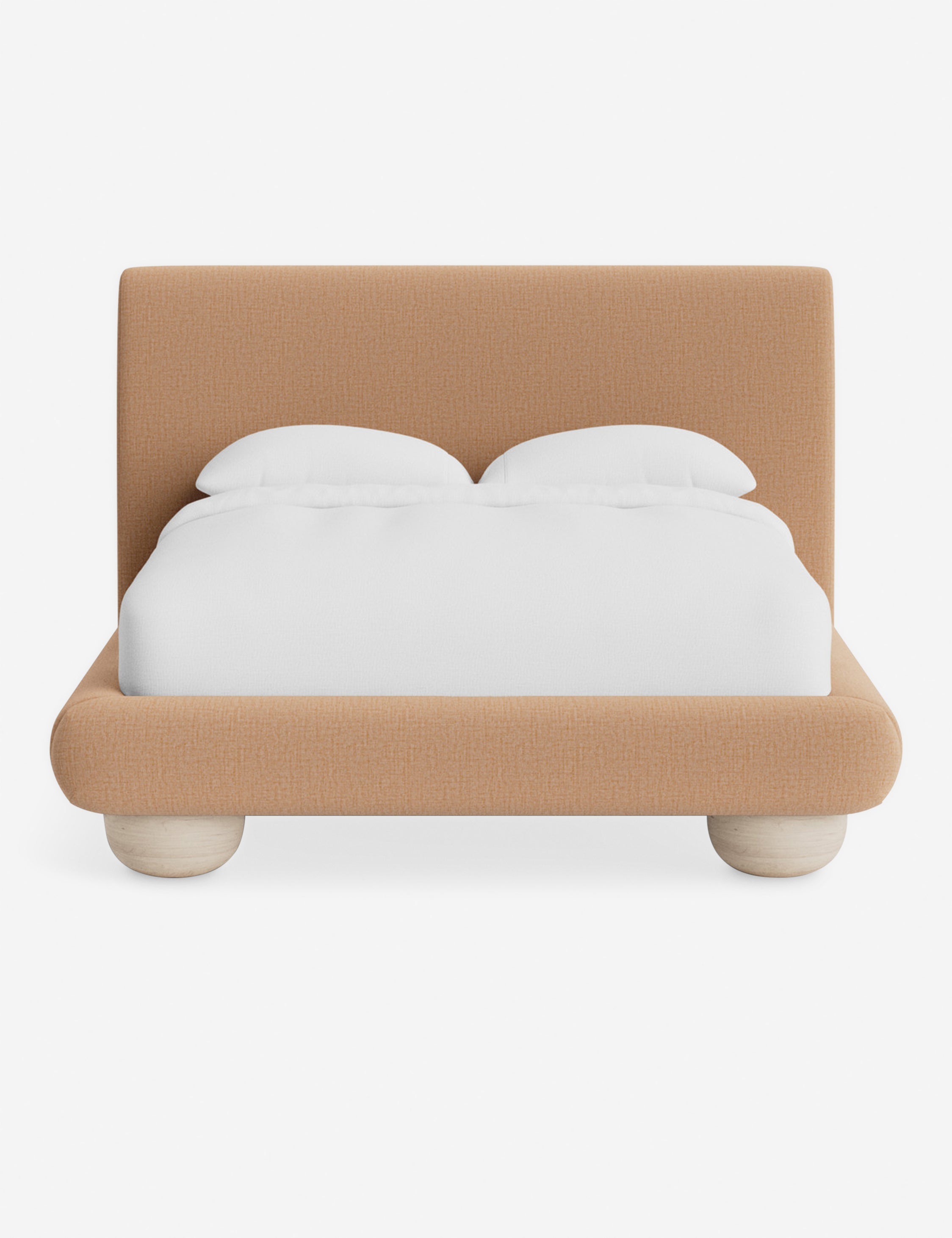 Rivo Platform Bed | Upholstered Frame, Light Wood Grain Base